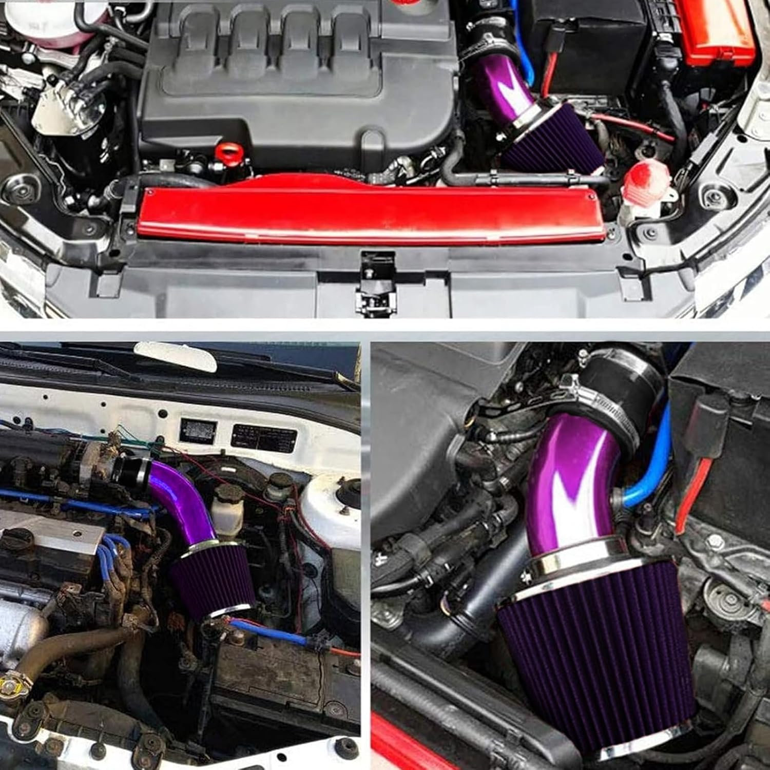 Cold Air Intake Pipe, 3" 76mm Cold Air Intake Kit Aluminum Automotive Cold Air Intake Pipe Filter Induction Flow Hose Pipe Kit