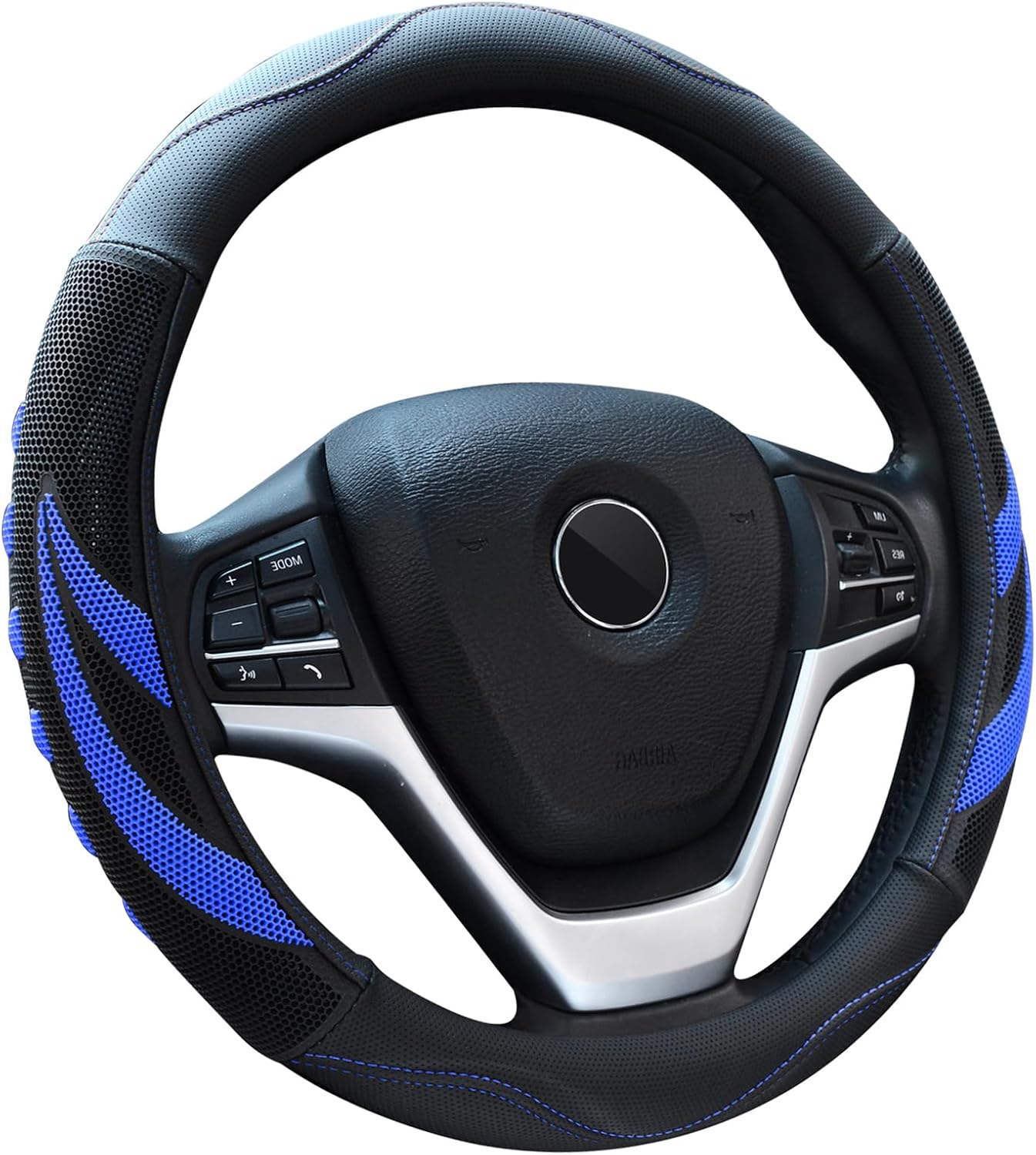 Alusbell Microfiber Leather Steering Wheel Cover Breathable Auto Car Steering Wheel Cover for Men and Women Universal 15 Inches (Blue)