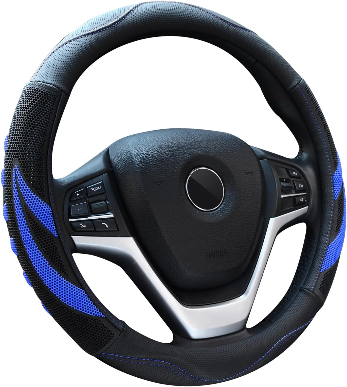 Alusbell Microfiber Leather Steering Wheel Cover Breathable Auto Car Steering Wheel Cover for Men and Women Universal 15 Inches (Blue)