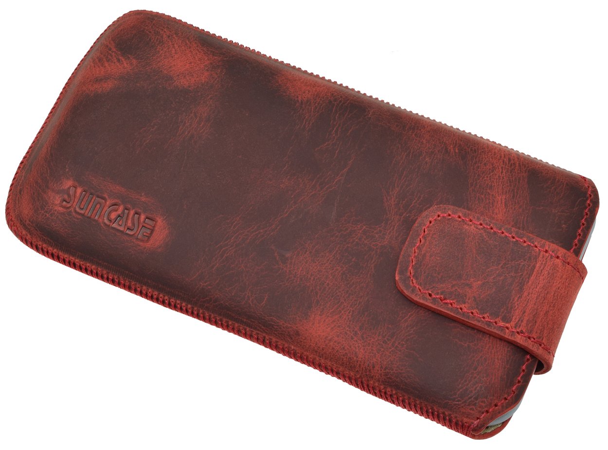 Suncase Custodia in vera pelle *Slim-Edition* compatibile con CUBOT Kingkong 5 Pro (con funzione di estrazione e chiusura magnetica) in caffè anticato