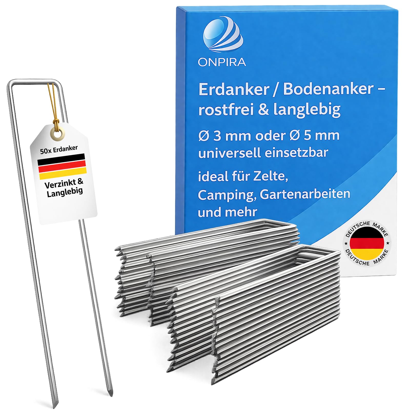 Onpira® 25 Stück Erdanker Bodenanker Ø 3mm - 15 cm lang verzinkt - Erdhaken Garten Pflanzenhaken Bodenhaken Unkrautflies U Form-Boden Heringe Erdnägel stabil für Gewächshaus Camping Zelt Befestigung
