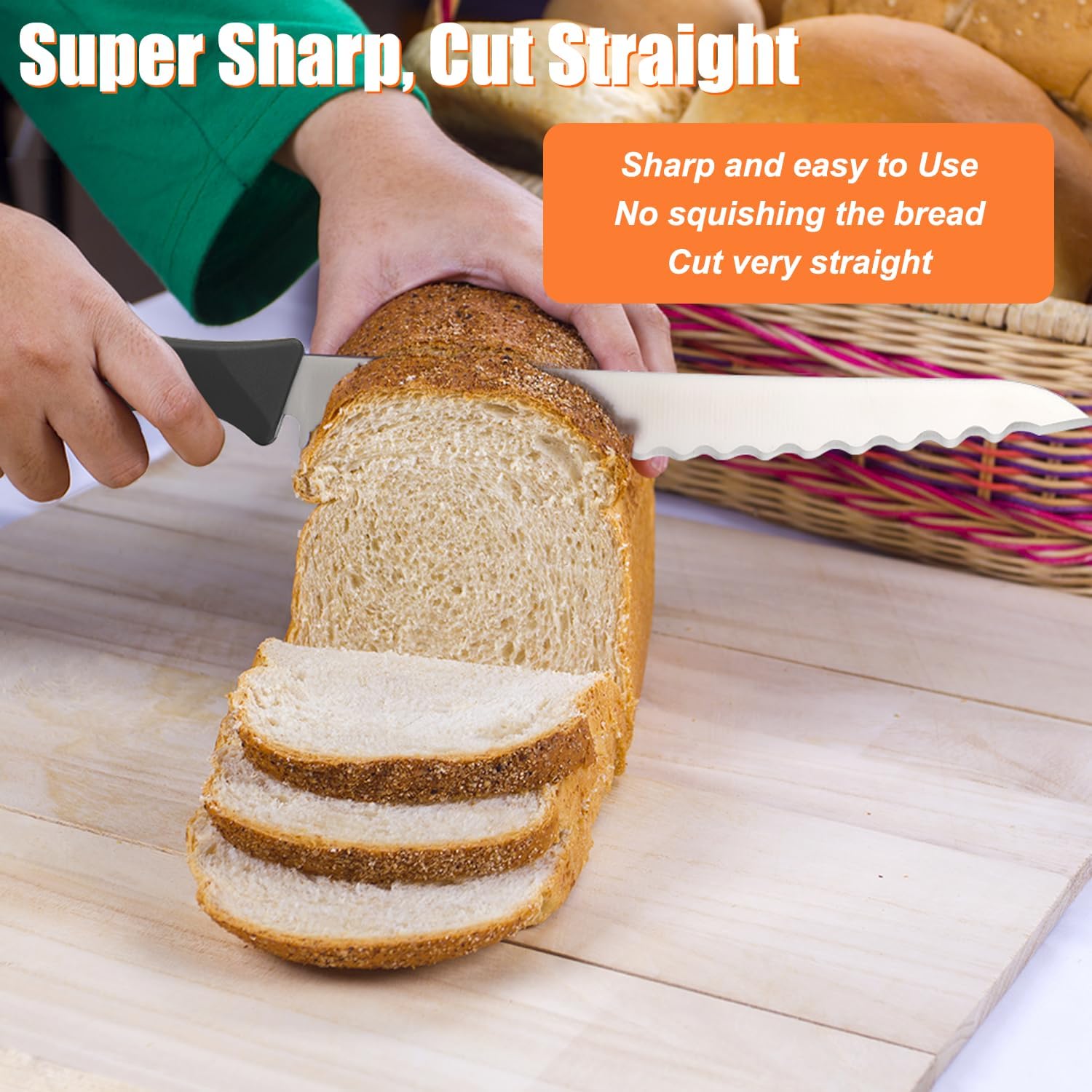 KUNIFU Ultra Sharp High Carbon Stainless Steel Serrated Blades Bread Knife