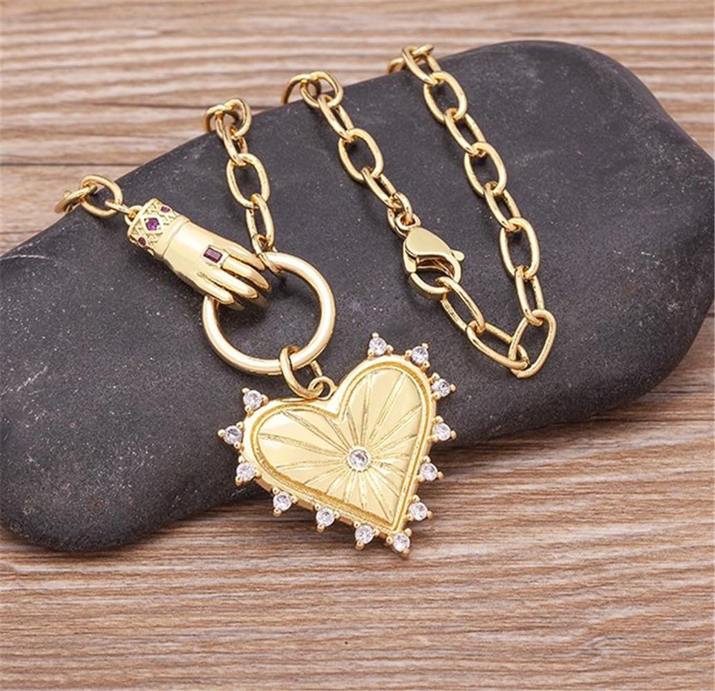 18K Gold Plated Heart Pendant Necklace Exquisite Cubic Zirconia Hand Jewelry for Women Couples - Image 3