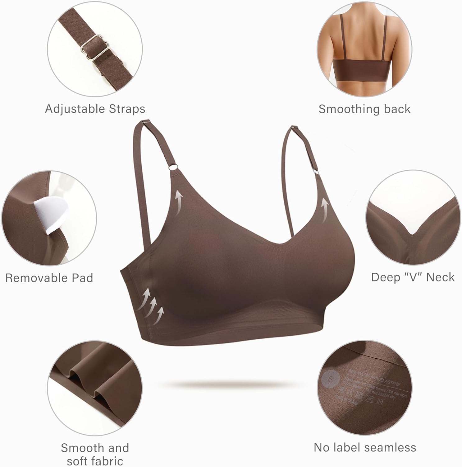 DEANGELMON Comfortable Seamless Bra for Women Buttery Soft Wireless Everyday Basic Bras V Neck Padded Sleeping Bralettes - Image 3