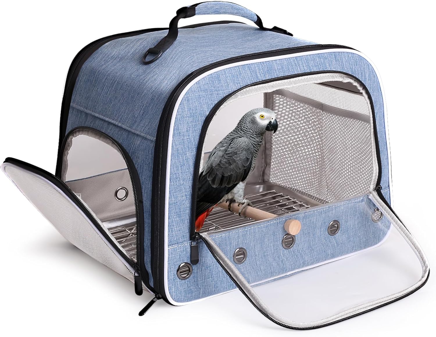 Trasportino per uccelli per il trasporto di pappagalli di grandi dimensioni, borsa portatile con vassoio in metallo e griglia per uccelli medi e grandi come il grigio africano, calopsita e pappagallo