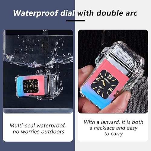 Miniatura 10 de SKRFIRE Encendedor eléctrico transparente, impermeable, encendedor de doble arco con linterna LED, encendedor a prueba de viento, encendedor USB