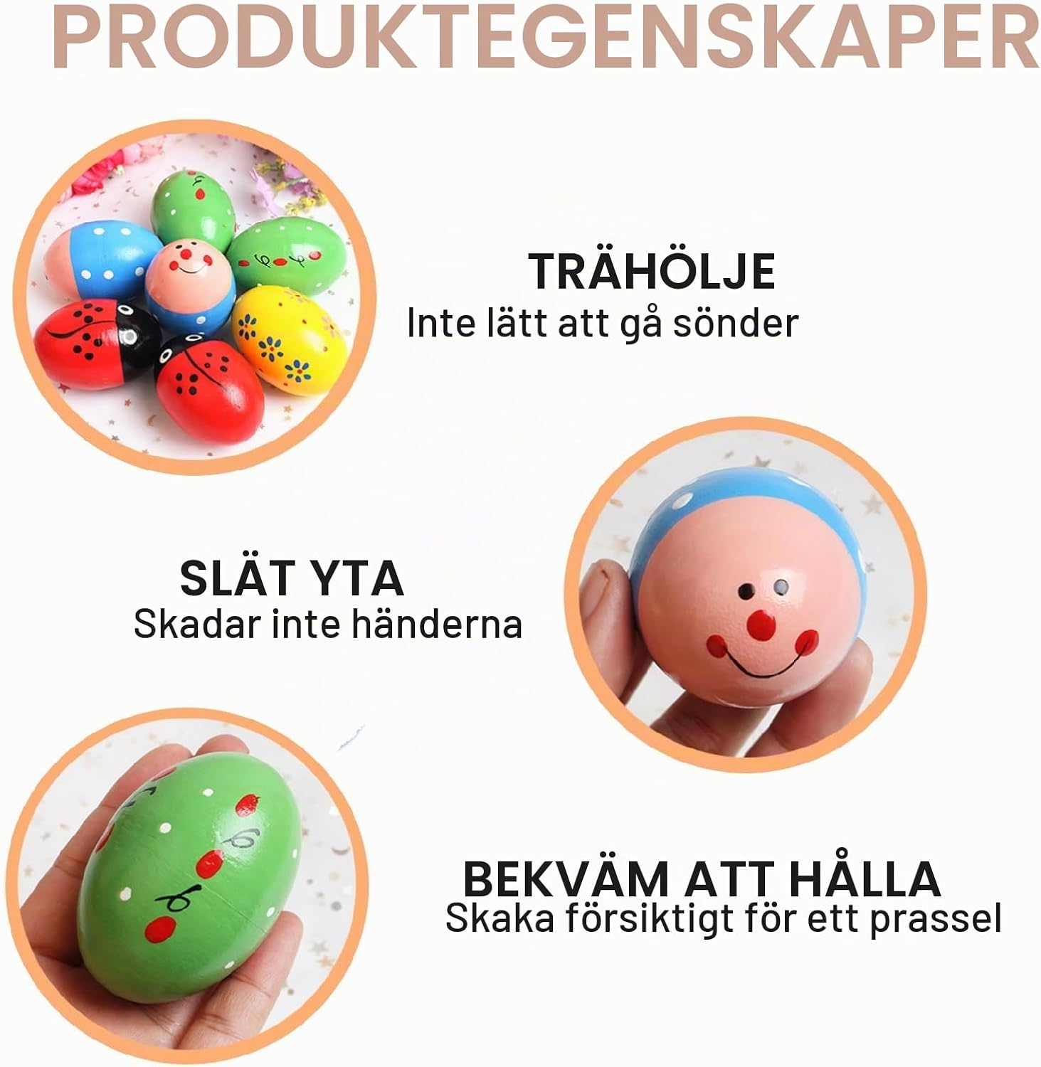 Äggskakare, 6 stycken ägg maracas, musikägg, musik äggshaker, trä äggformad maracas, påskä - Mise en situation et utilisation