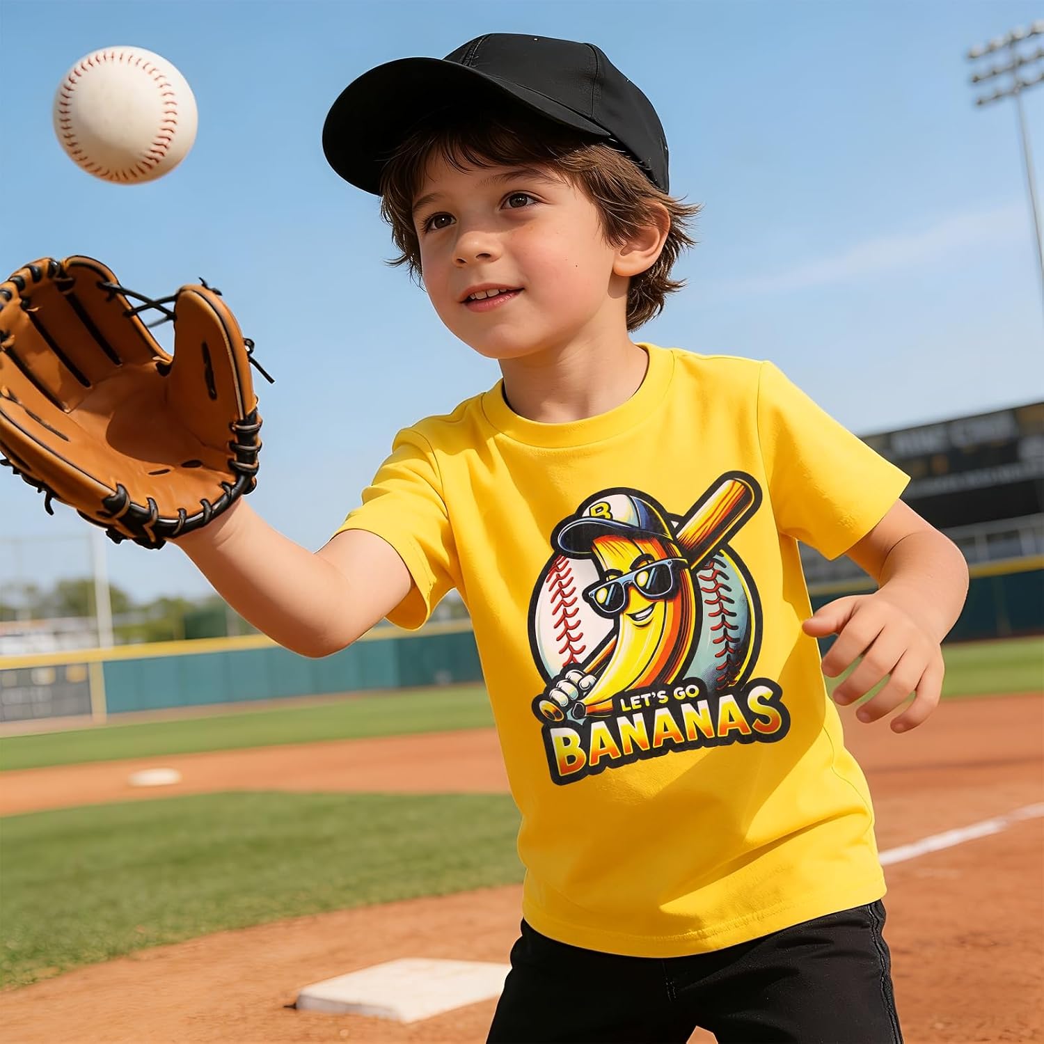 Kid Toddler Boys Girls Baseball Shirt Baseball Team Graphic T-Shirt Banana Baseball Fan Tees Game Day Outfit Tops