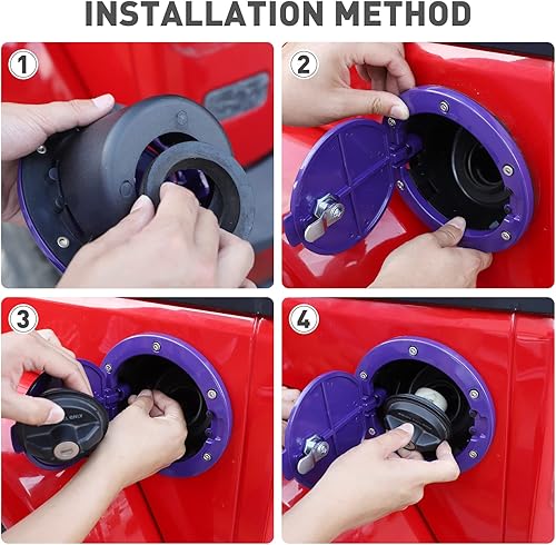 Miniatura 5 de HTHE Tapa de gasolina para Jeep Wrangler JK con cerradura, compatible con Jeep Wrangler JK JKU 24 puertas 2007-2018 (1 unidad, morado con cerradura)