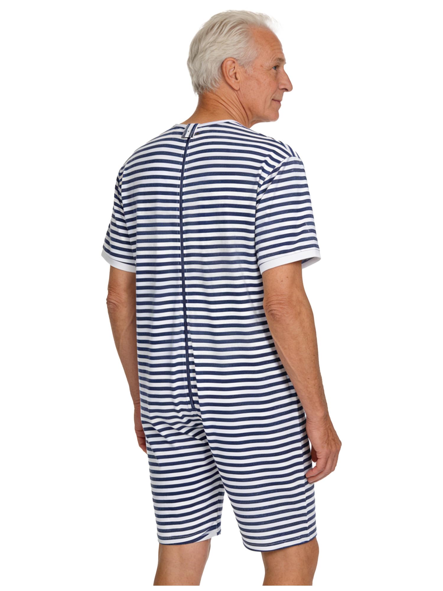 Grenouillère Fermetures Éclair au Dos Homme Femme Alzheimer Personnes Âgées Combinaison Courte Pyjama À Rayures