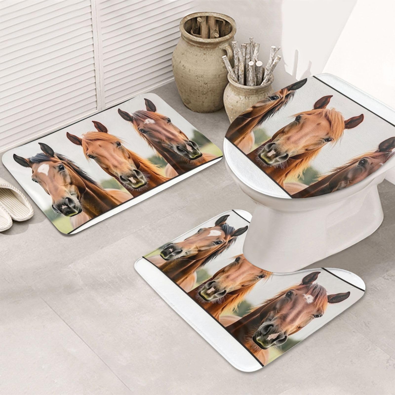 Alfombrilla de baño lavable juego de 3 piezas alfombras antideslizantes microfibra caballos