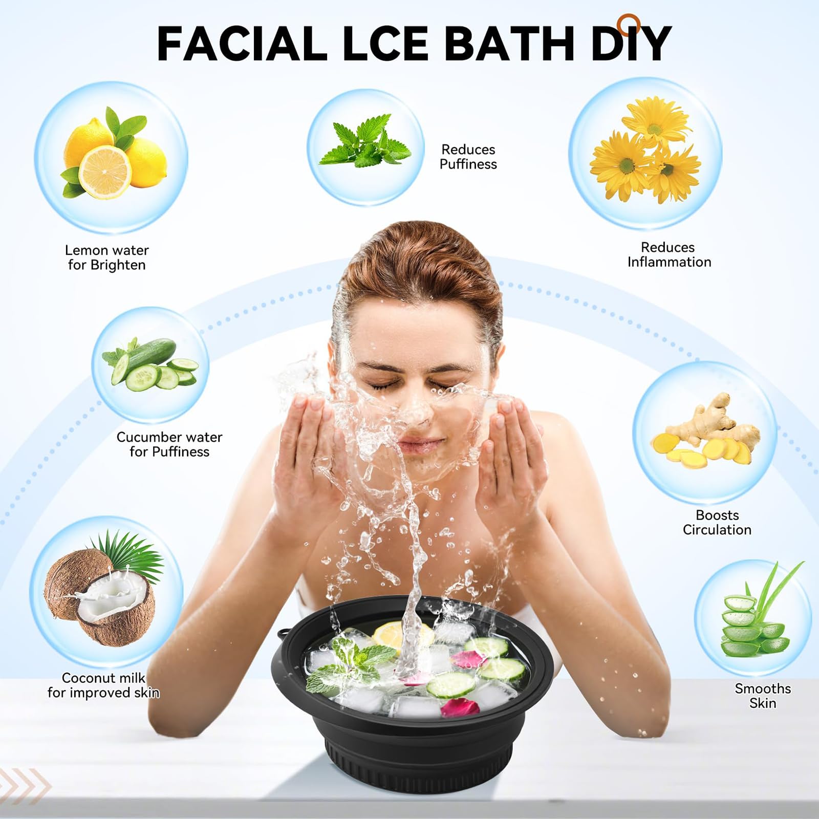 Bol à Glace pour Le Visage avec Compartiment à Glace intégré, Bol Pliable en Silicone pour Bain de Glace Facial, thérapie par Immersion Froide, raffermissement de la Peau, soulagement de