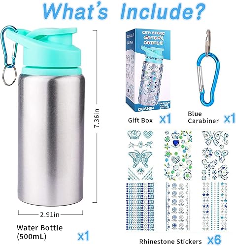 Miniatura 27 de Regalo para niños, decora tus propios kits de botellas de agua para niñas de 4-6-8-10-12, calcomanías de gemas de sirena, manualidades, divertidos