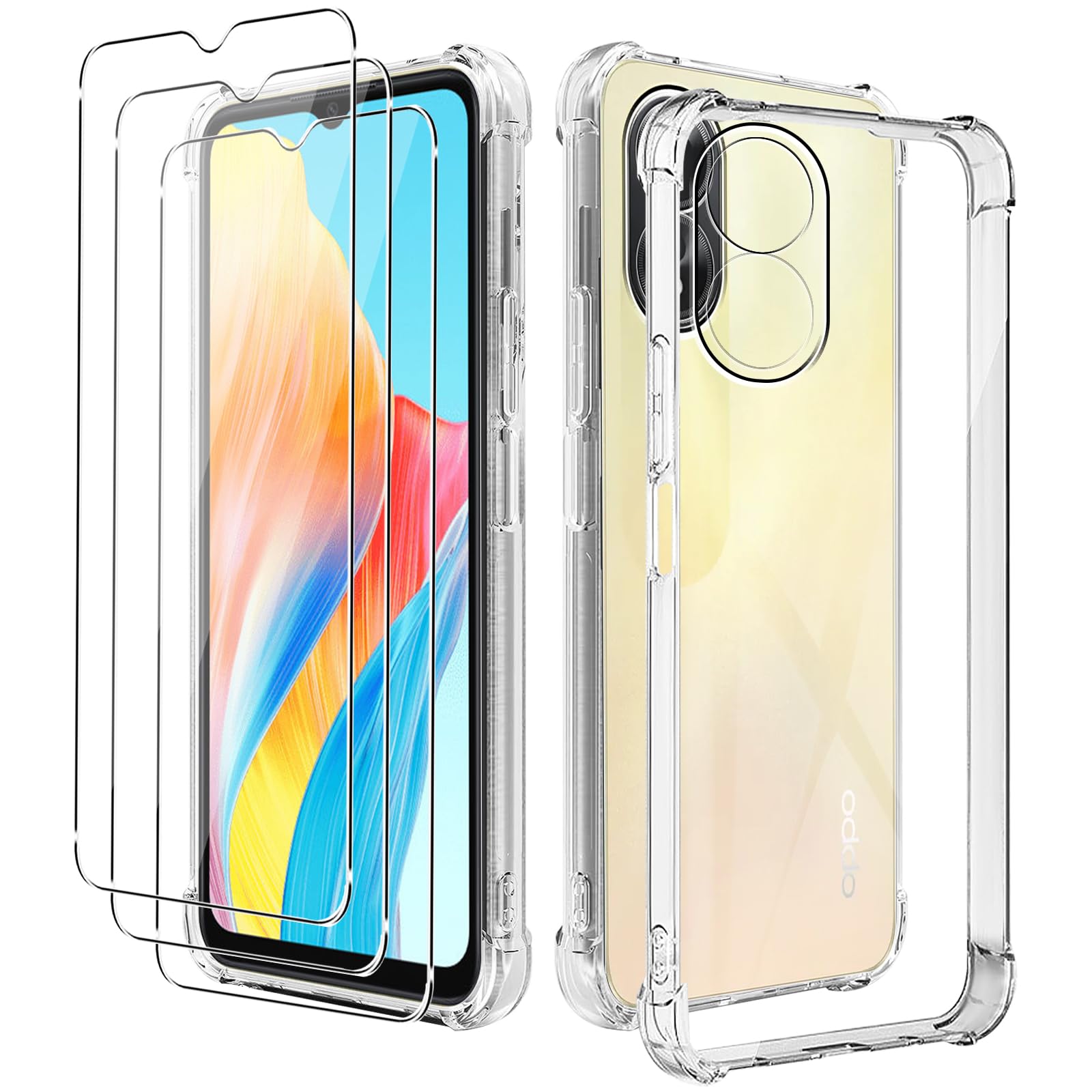 Cover + 3 Vetri Temperati Per Oppo A18 E Oppo A38 4G - Custodia Morbida TPU Trasparente, Antiurto - 4