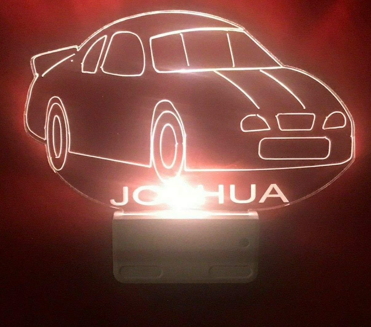Race Car Night Light Multi Color Personalized LED Plug-in, Ultra Slim Smooth-Touch Light with Smart Dusk to Dawn Sensor, Energy Efficient Home Decor Ideal For Any Room or Hallway, Great Gift