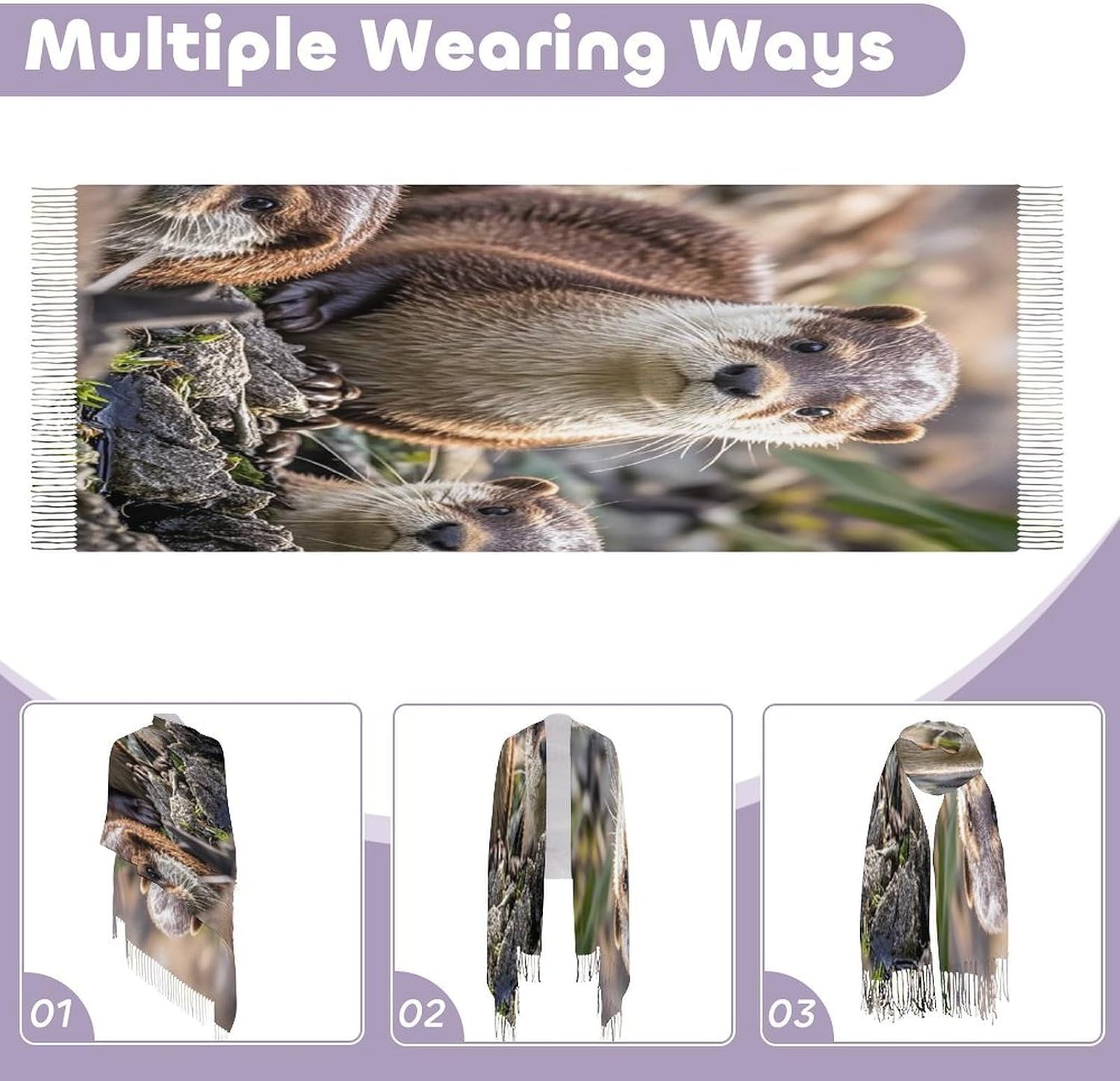 Animal Cute Brown Otters Scarf for Women Men Soft Warm Fashion Blanket Scarves Classic Cashmere Feel Scarf Long Shawl Large Scarves Cold Weather Thick Blanket Scarfs