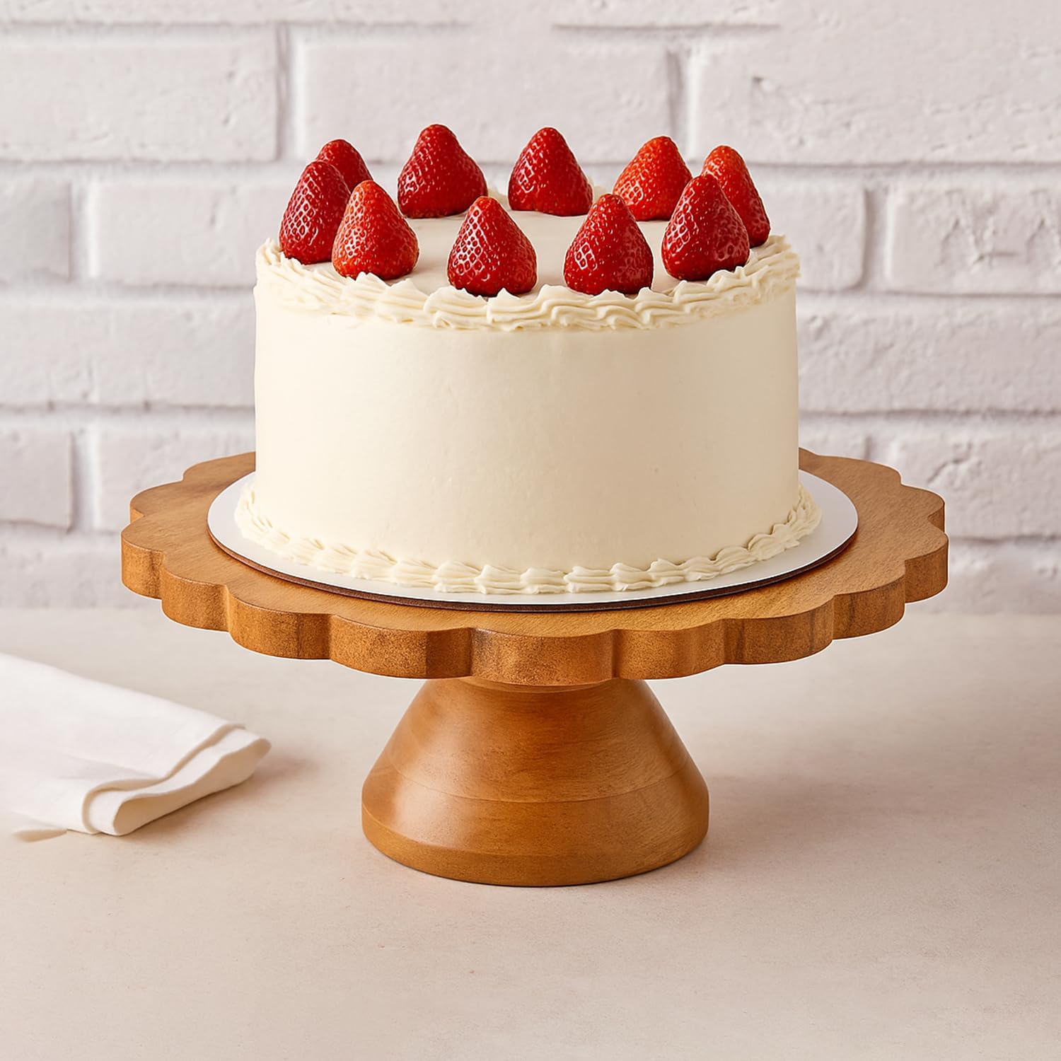 Mela Artisans Wooden Cake Stand 12 Inch | Natural Finish Mango Wood Pedestal Riser | Footed Cupcake & Dessert Stand | Multipurpose Cake Display for Home Decor | Dining Table | Pastries