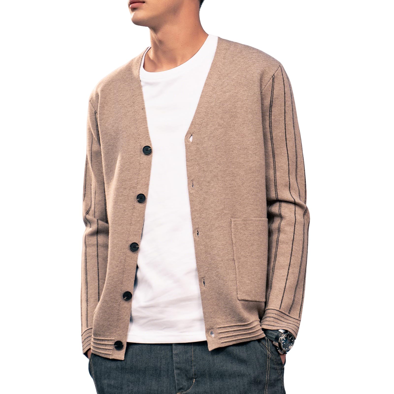 Men's Cardigan Sweater Button Front V-Neck Long Sleeve Knit Sweaters