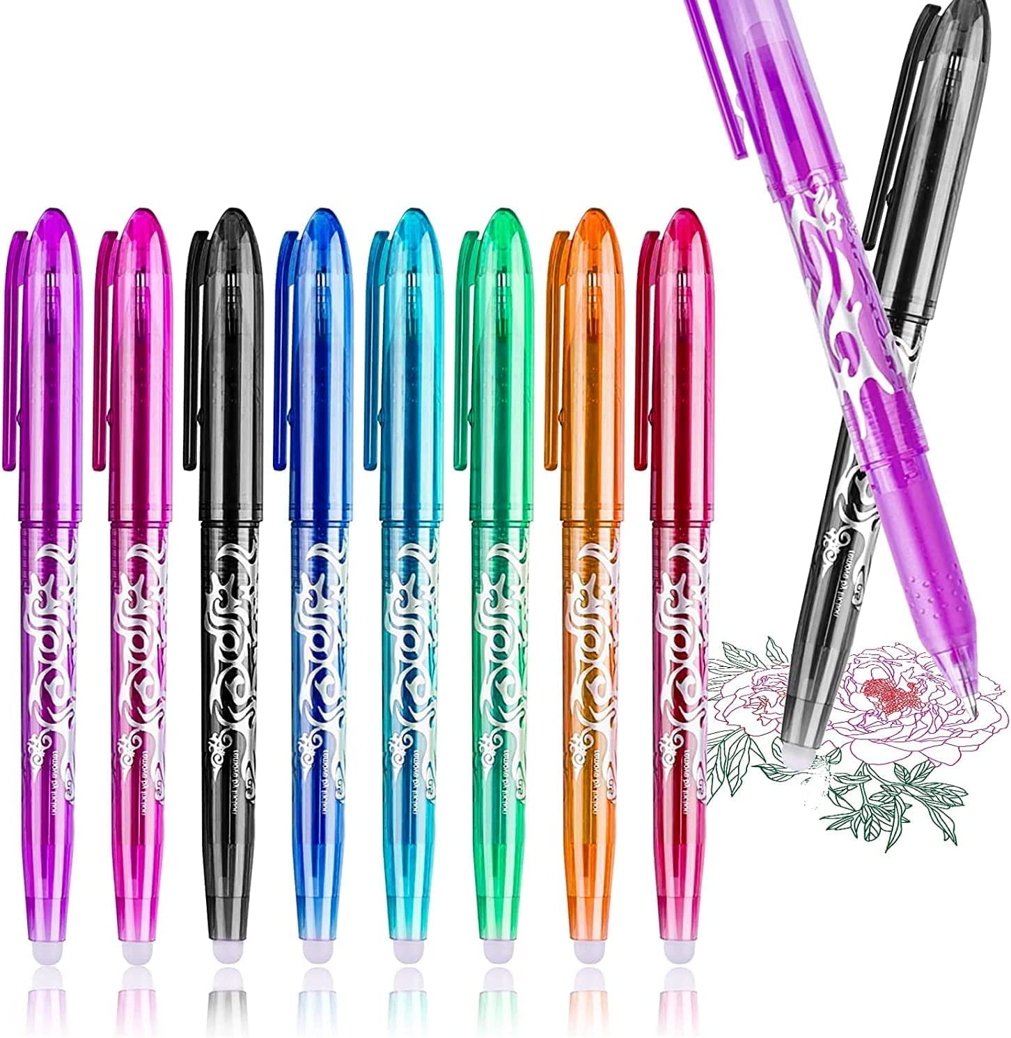 Moonmen Erasable Pens, 8 Colors Erasable Gel Ink Colors Pen, 0.5mm Fine Point Ballpoint Pens Quick-drying Gel Erasable Pen for Adults Kids Students School Office Stationary Supplies Gifts (8 Colors)