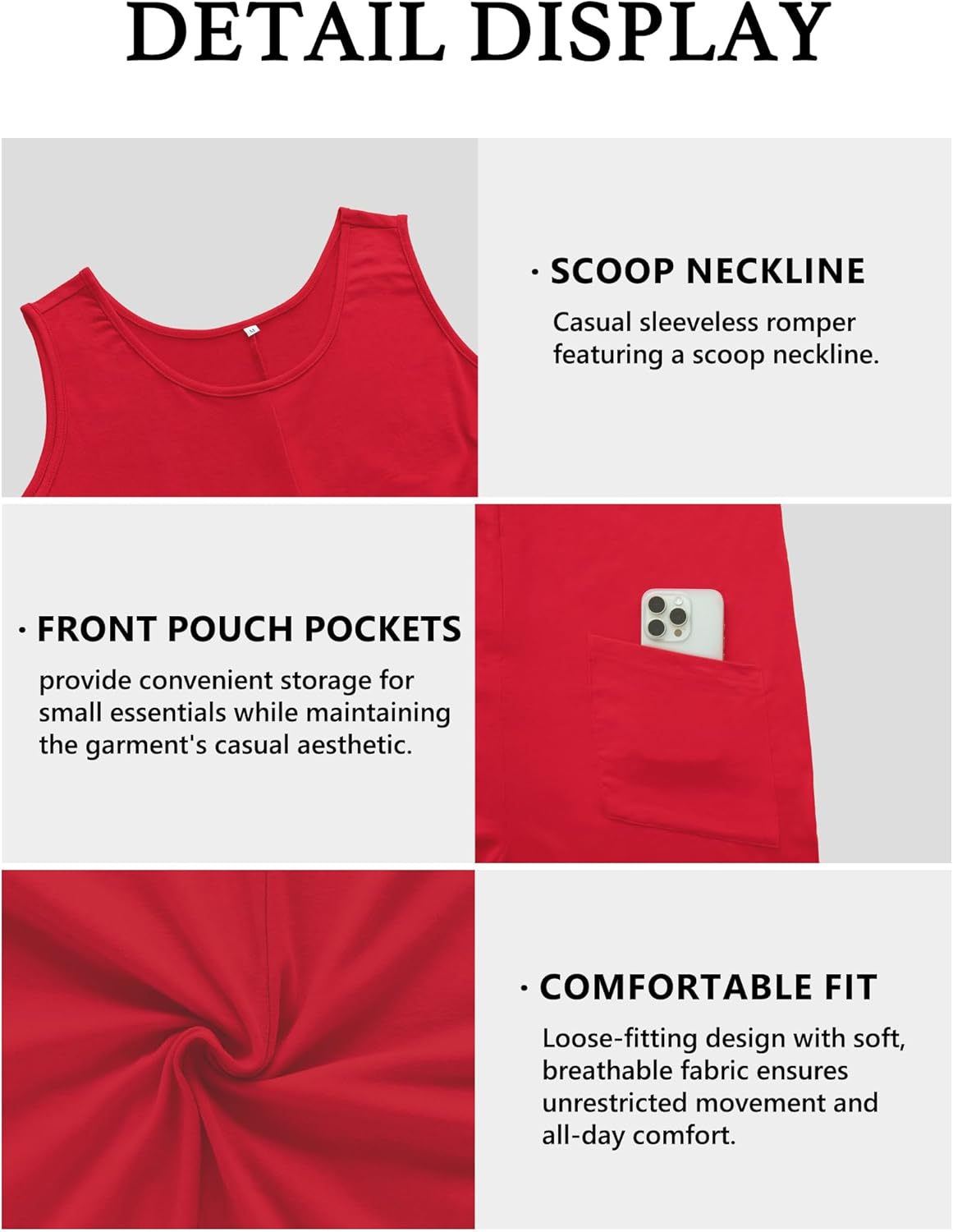 Jouica Womens Rompers Summer Casual Loose Sleeveless Overalls Shorts Jumpsuit 2026 Beach Vacation Outfits - Image 3