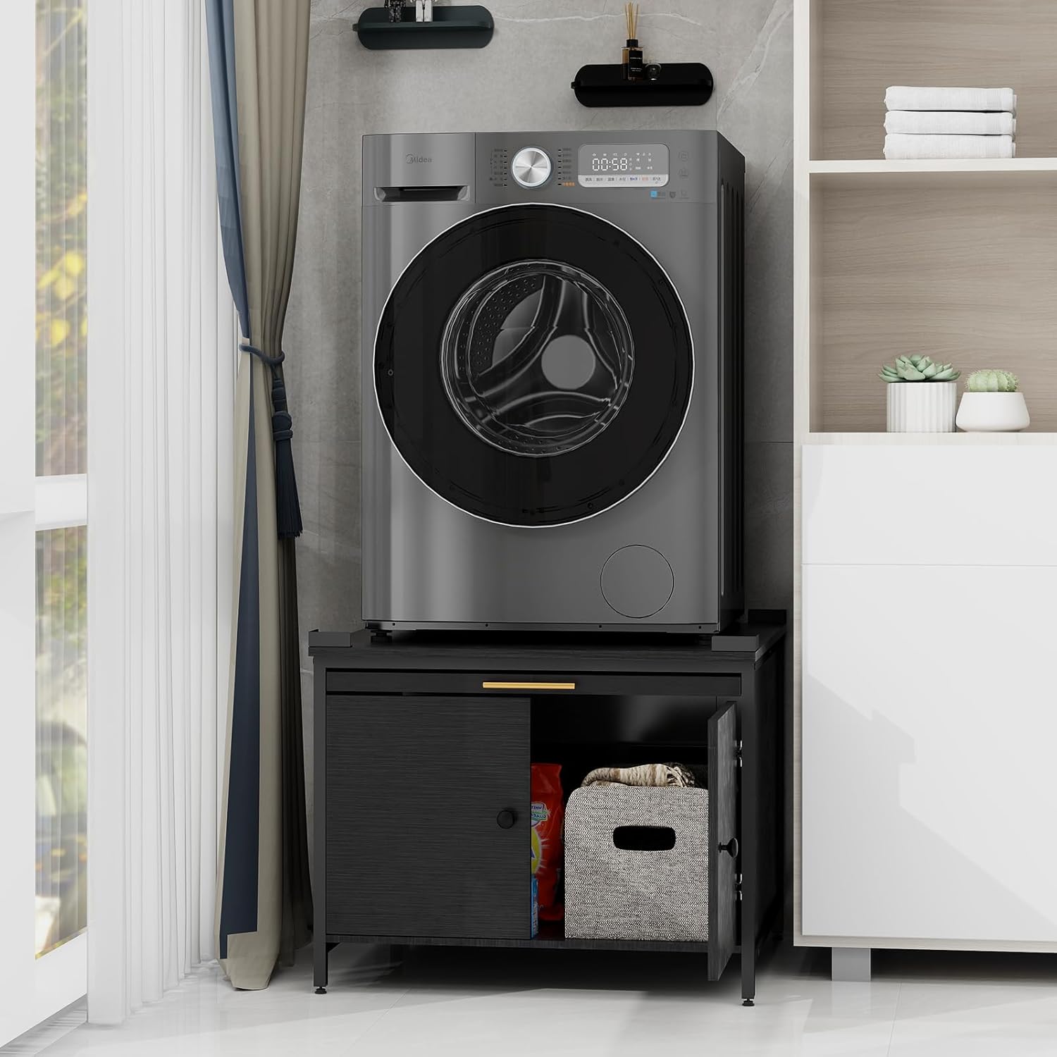 ZealWe Laundry Pedestal for Washer and Dryer, 29" Universal Washing Machine Stand with Adjustable Feet, Fit Anti-Vibration Design with Telescopic Laundry Basket Shelf, 700 LBS Capacity