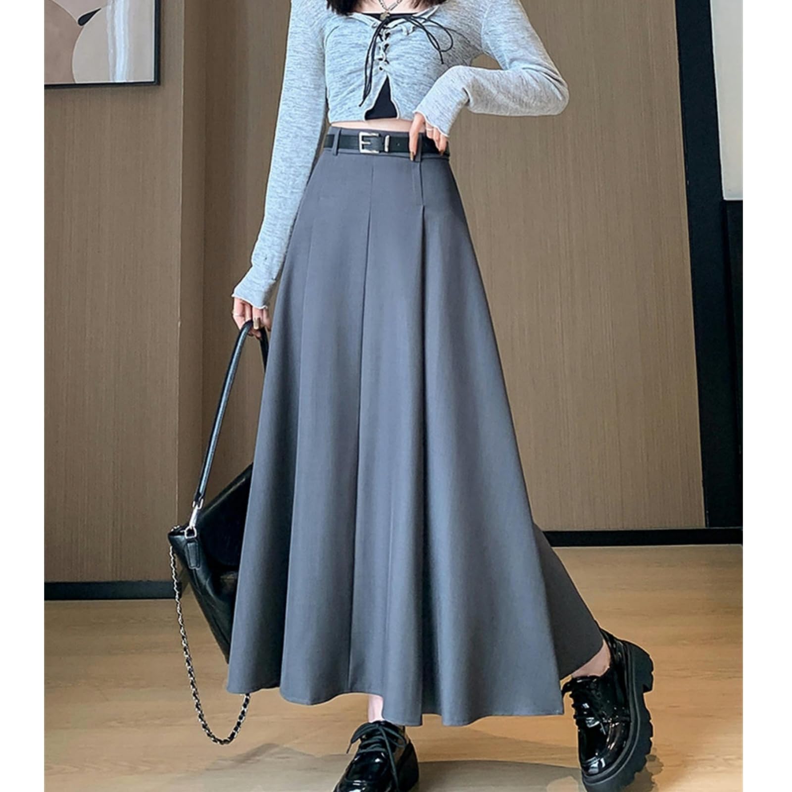 Gonna Midi Donna Gonne Autunno E Inverno da Donna, Gonne Plissettate, Gonne Ispessite, Vita Alta, Gonne Dimagranti A-Line Mid-Length-caffè-m