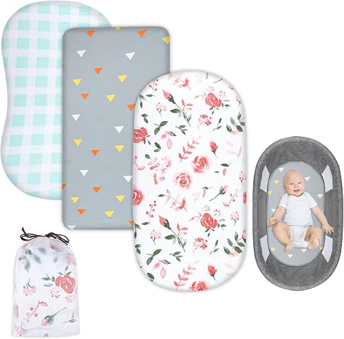 MooMoo Baby Fitted Bassinet Sheets 3 Packs Organic Cotton Jersey Bassinet Cover 