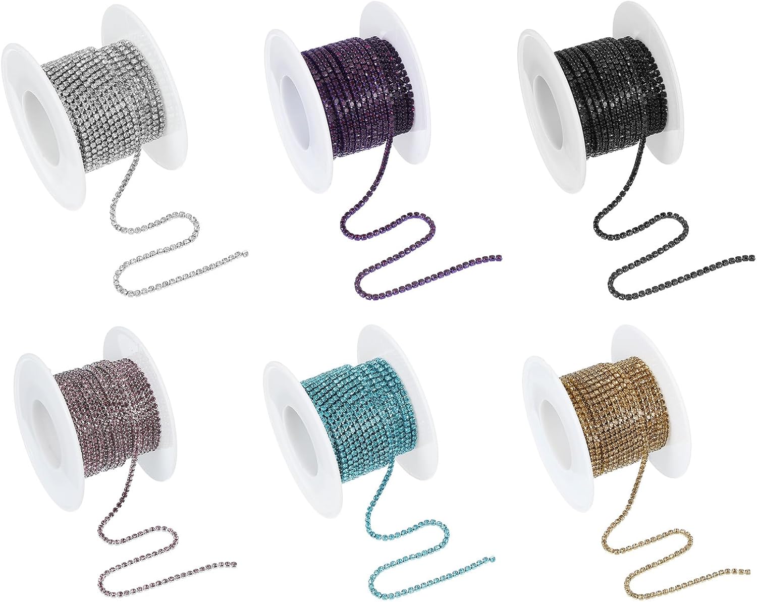 PATIKIL 6 Roll 5 Yards Crystal Rhinestone Close Chain Trim, 2mm Crystal Claw Cup Chain Trim String for Sewing Craft DIY Decoration Jewelry Making Wedding, Multicolor