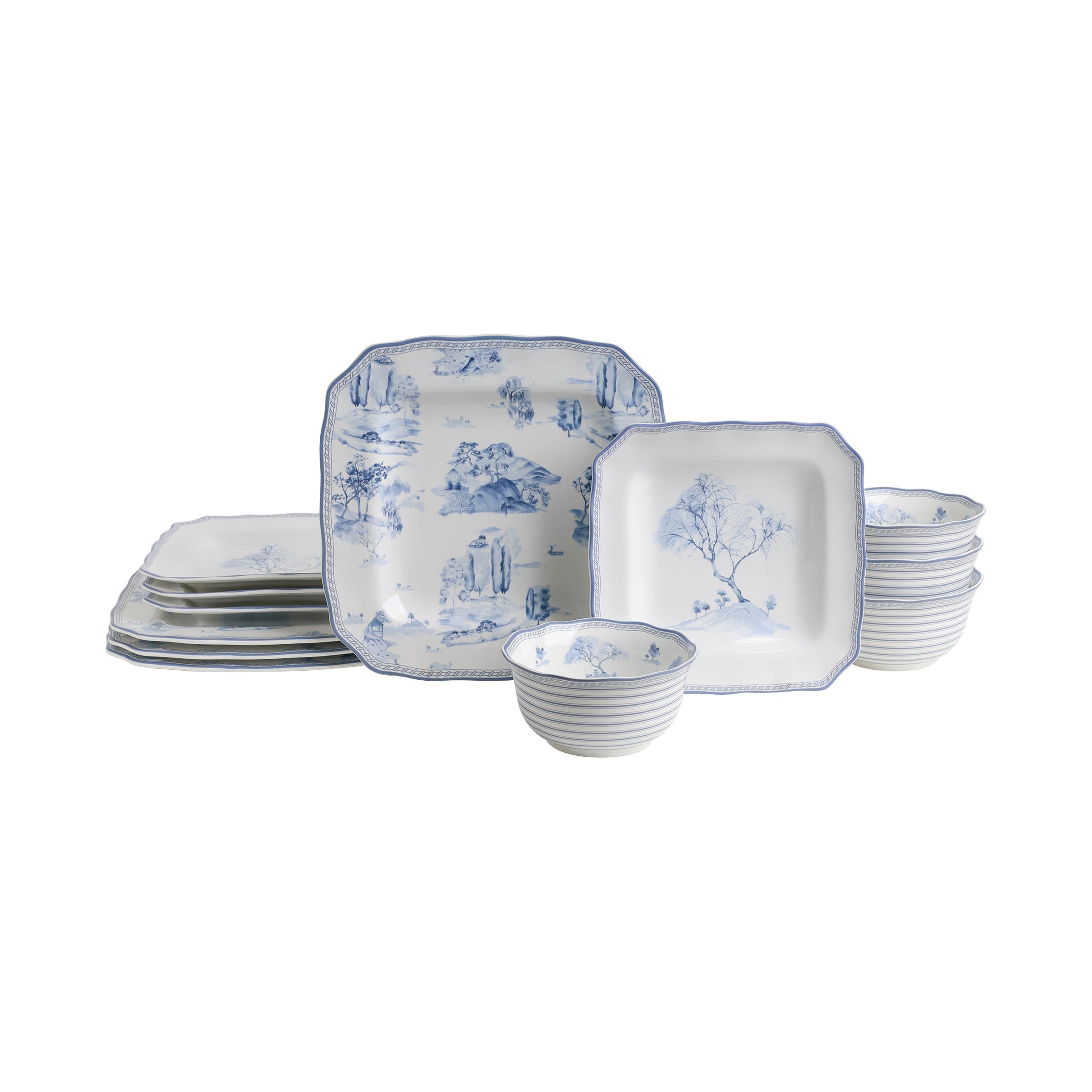 海外購入　飾り皿 Amazon.com | 222 Fifth Scenic Toile Blue Porcelain 12-Piece
