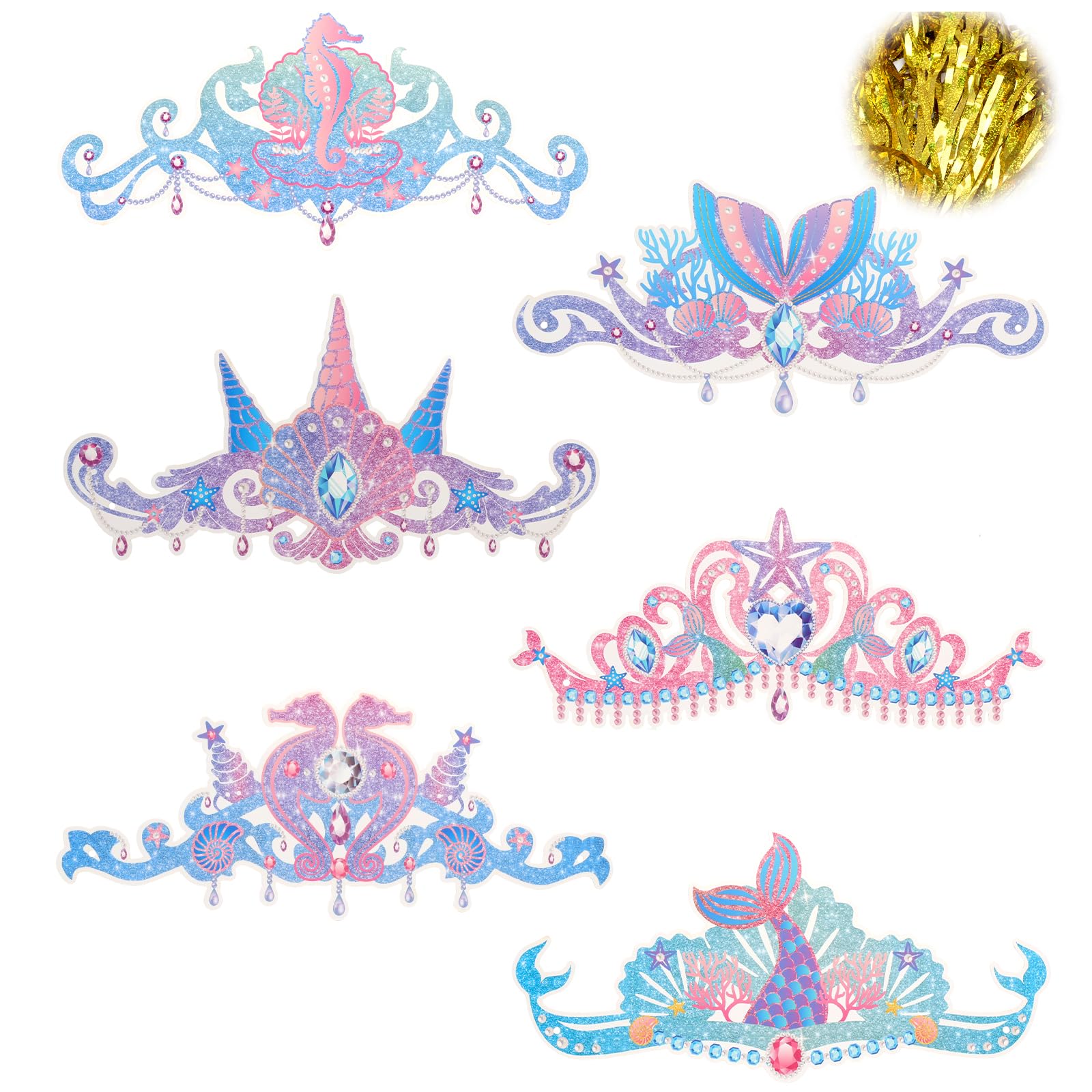 Kit Anniversaire Sirène – 12 Couronnes Pailletées + Rideau Doré Autocollant 1x2m – Déco Fête Fille, Photobooth Et Mur De Fond