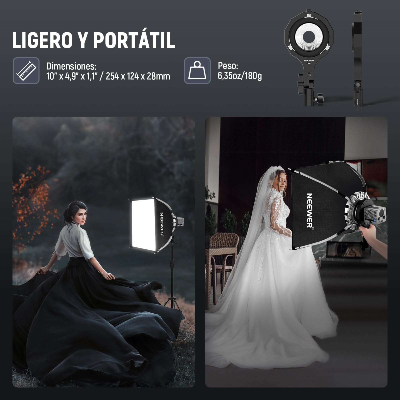 neewer Bowens - Adaptador de Montaje Mini Mount a Bowens, Anillo Adaptador con Base de Paraguas, Receptor de 5/8", inclinación de 180° y rotación de 360°, para Lámpara de Vídeo de Mano Neewer