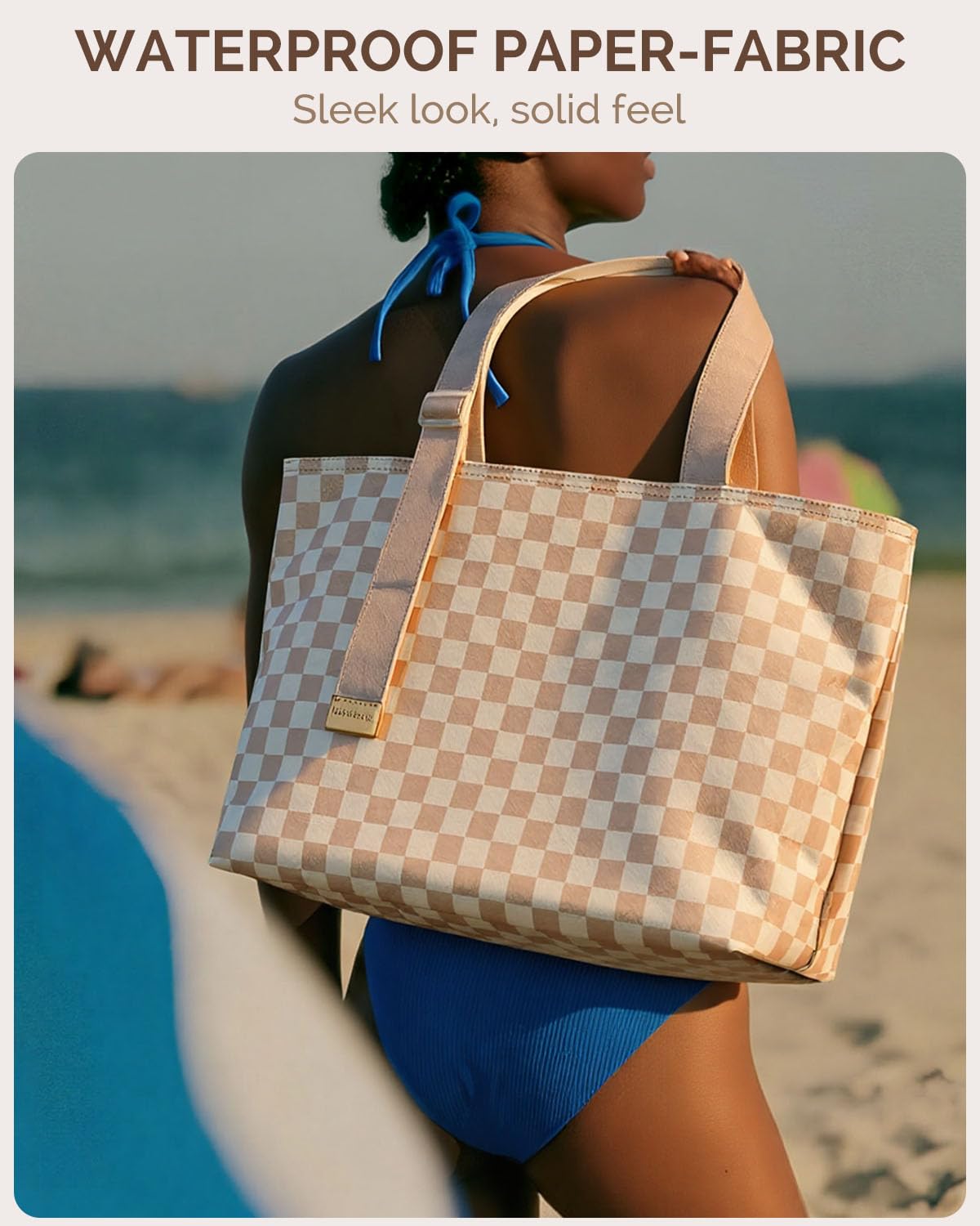 HOMESPON Dupont Tyvek - Bolsa de playa grande impermeable con cremallera y bolsillo húmedo para mujer