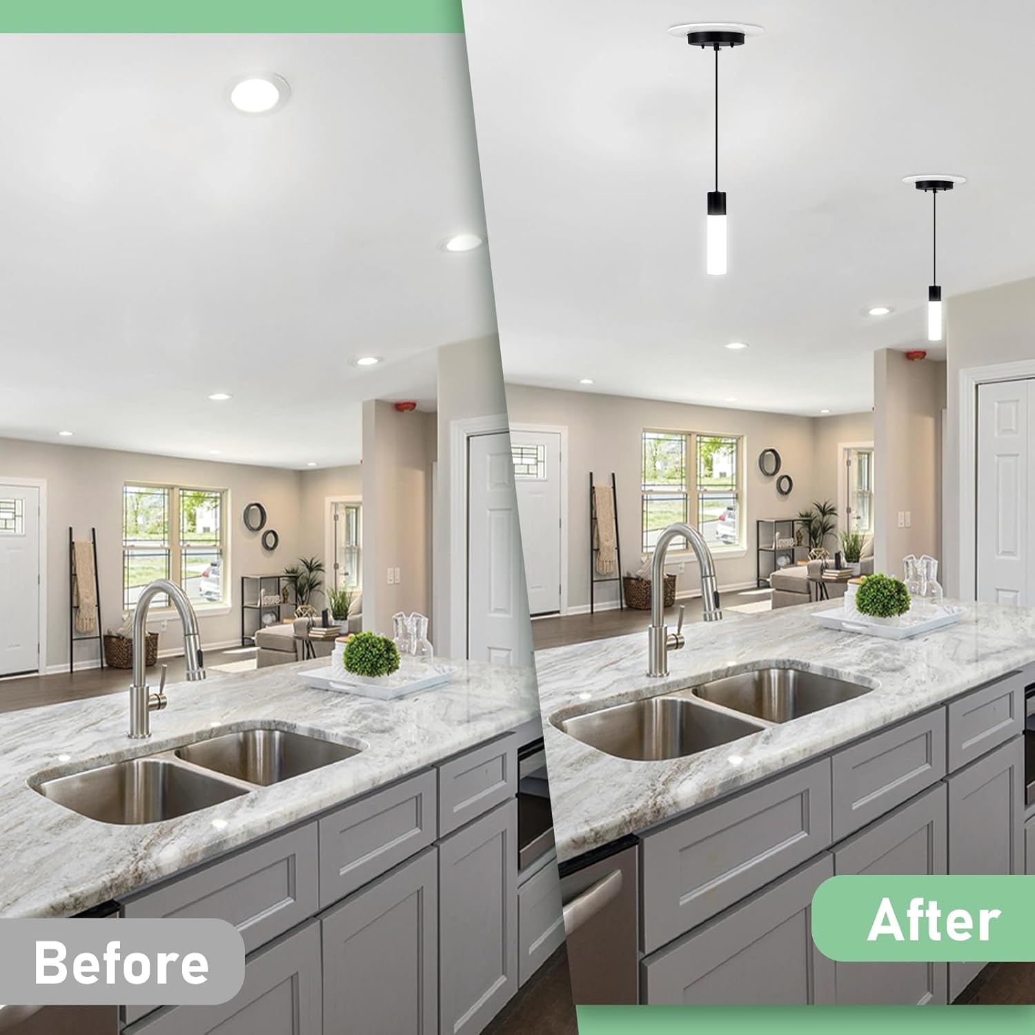 Soliseed Recessed Can Light Conversion Kit for 5" and 6" Ceiling Fixtures - Pendant & Hanging Light Upgrade, Ideal for Kitchen,Livingroom,Island,Dinning Room,White,2 Pack