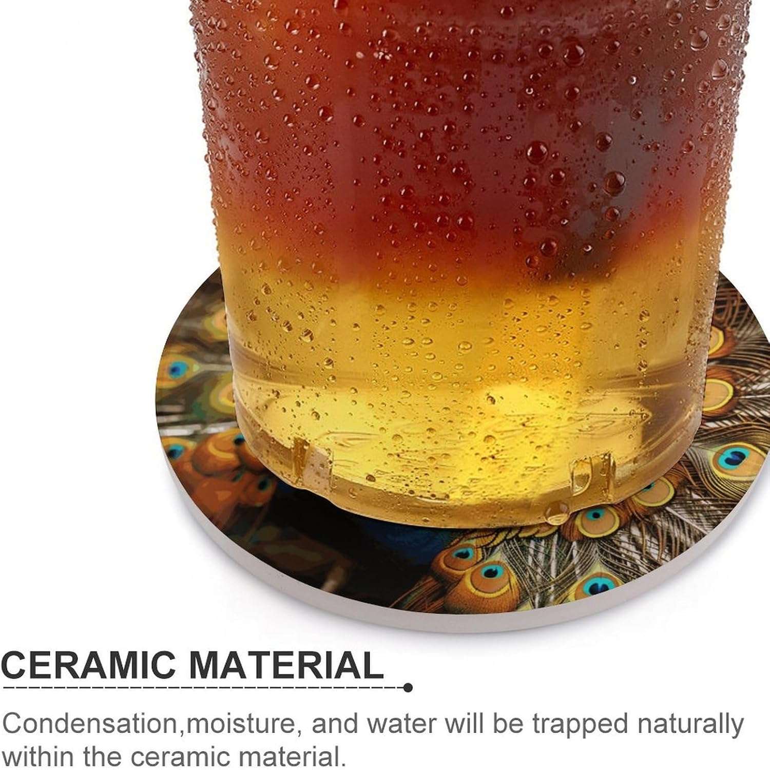 Peacock Coasters Round Coasters Set Ceramic Stone Coaster with Cork Base Coffee Cup Beverage Cup Mat Cute Funny Table Drinks Coaster for Mugs and Cups Office Kitchen