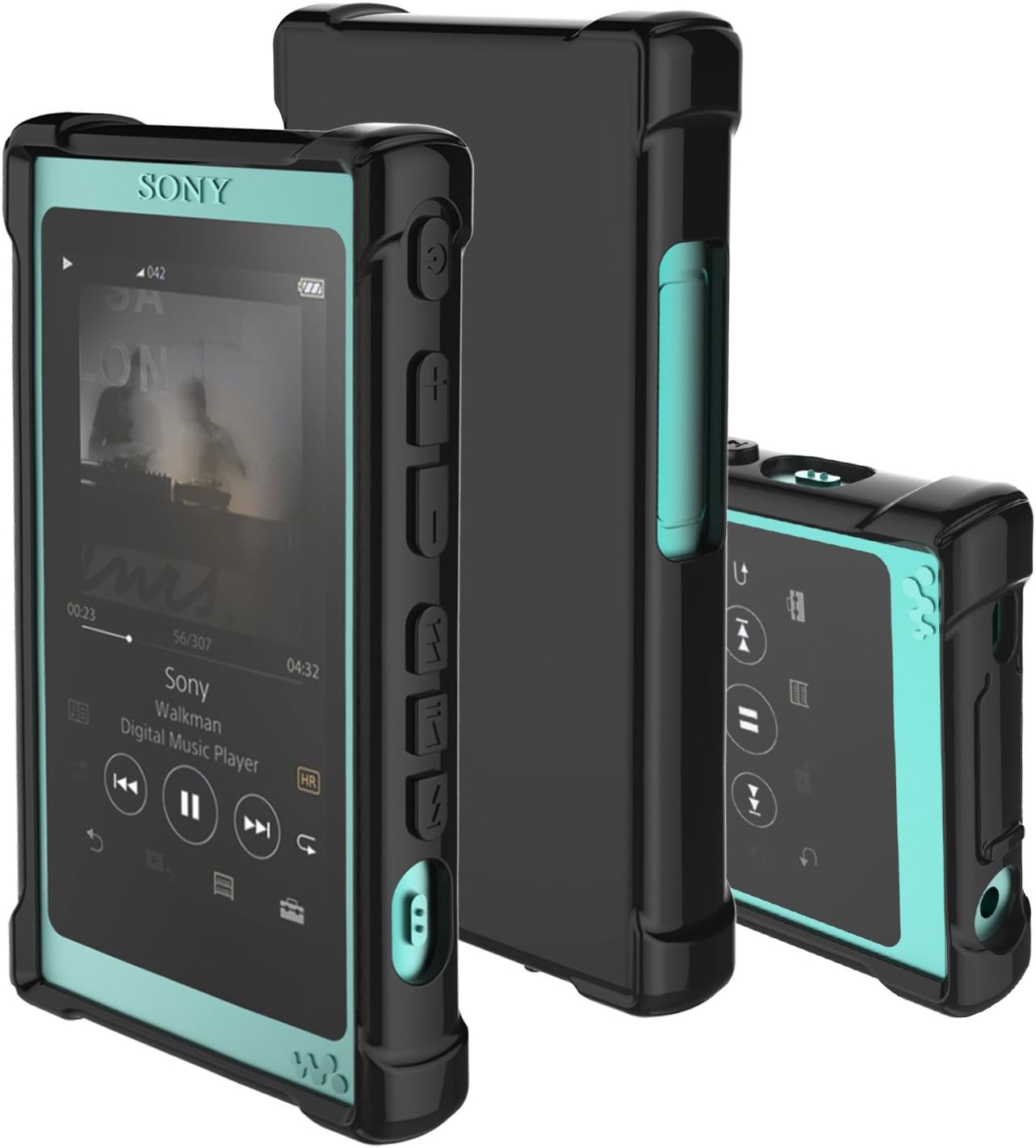 TPU Case Cover for Sony Walkman NW-A35, NW-A45 MP3 Player, with charger dust cap cover, corner bumpers and screen protector. (Black)