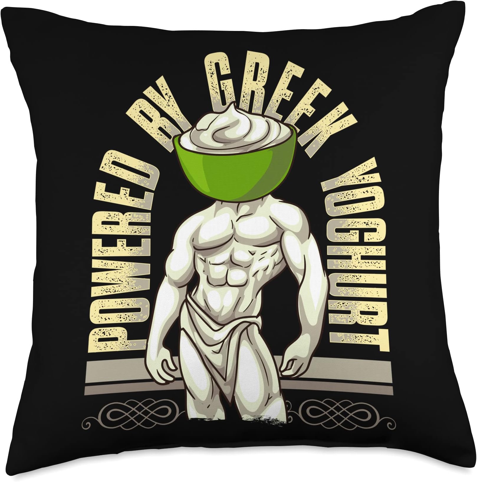 Powered By Greek Yoghurt Fitness Protein Gym Food Fan Yogurt Throw Pillow