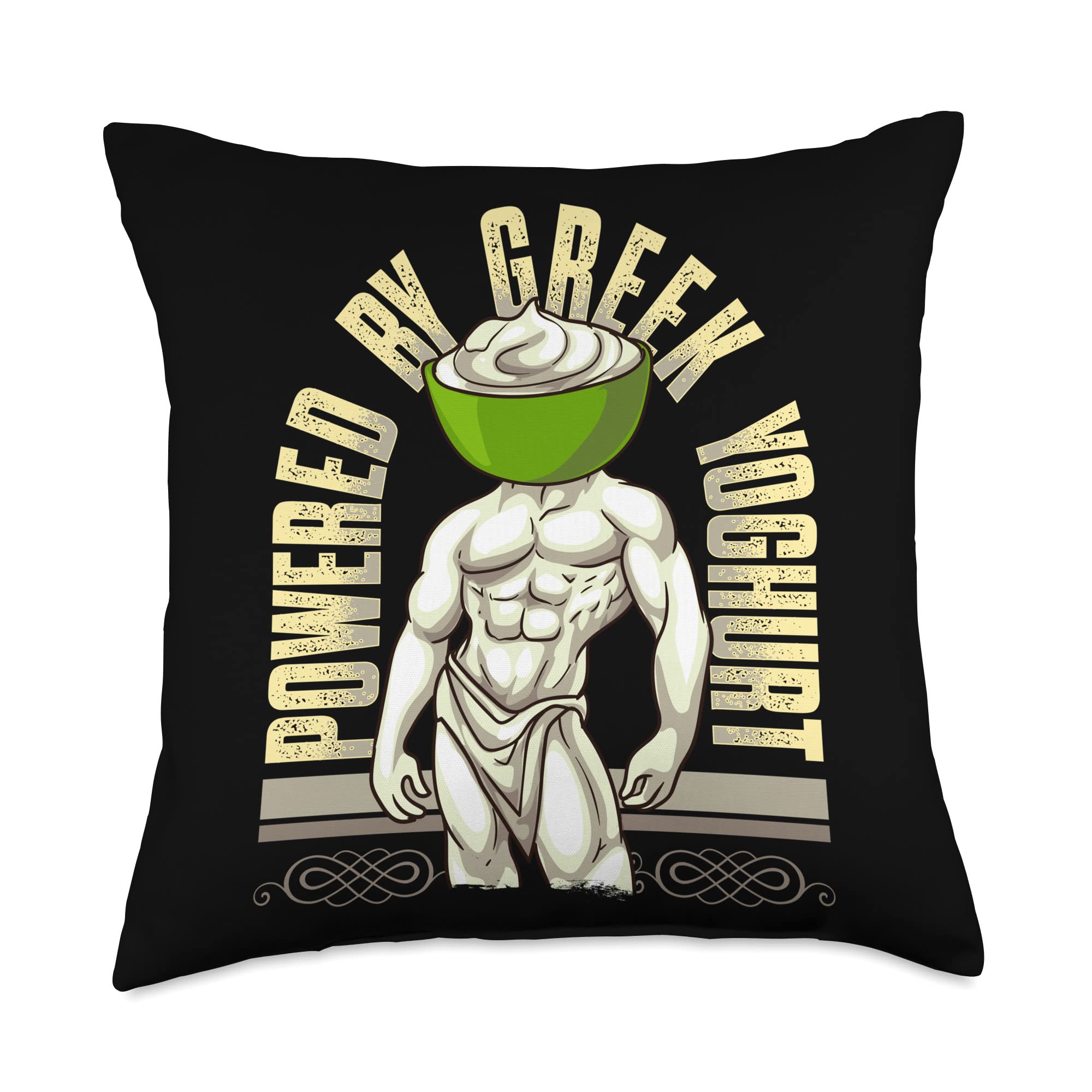 Powered By Greek Yoghurt Fitness Protein Gym Food Fan Yogurt Throw Pillow