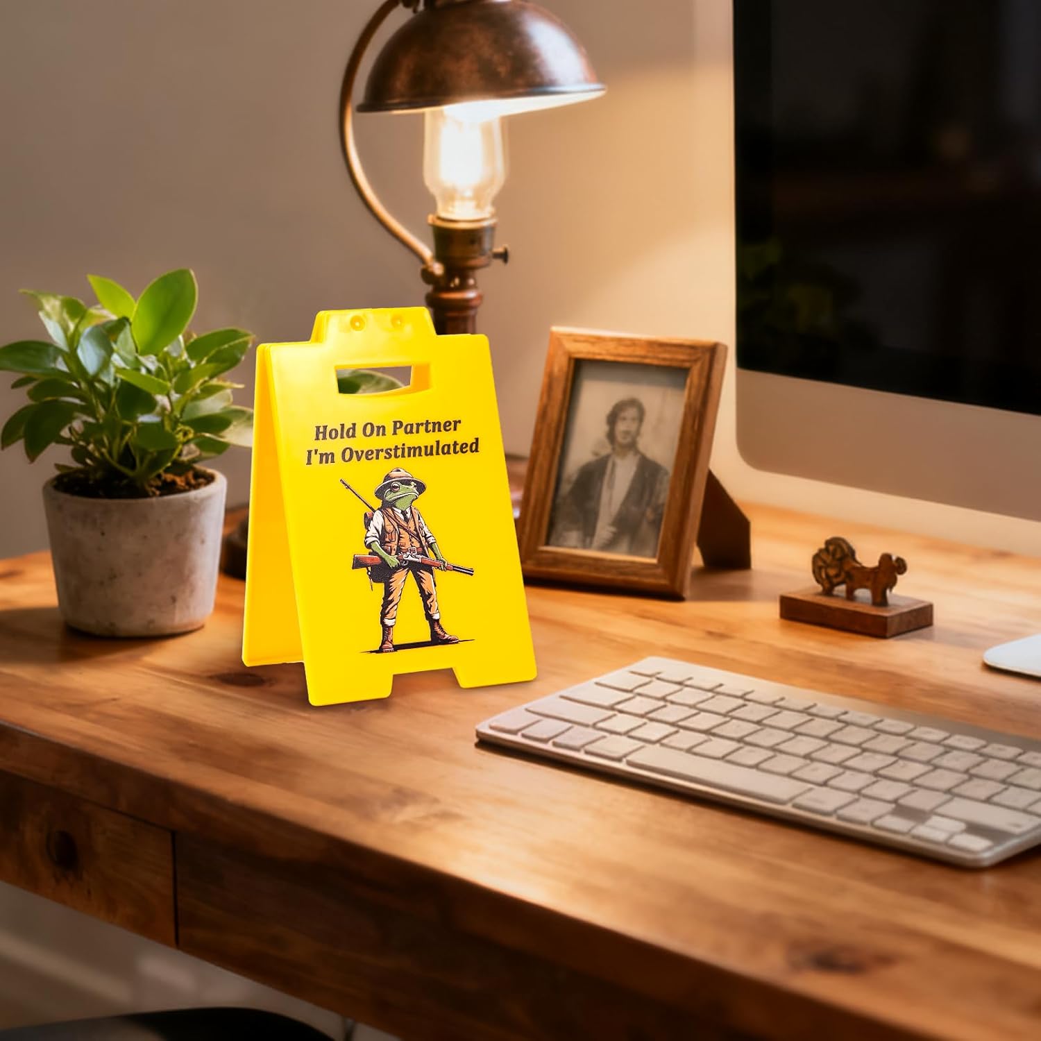 Funny Overstimulated Desk Sign - Hold On Partner I'm Overstimulated Sign, Humorous Office Desk Decor & Stress Relief Gift for Coworkers & Friends-Christmas & Birthdays (Yellow) (1PC-Hold On Partner I'm Overstimulated) - Image 3