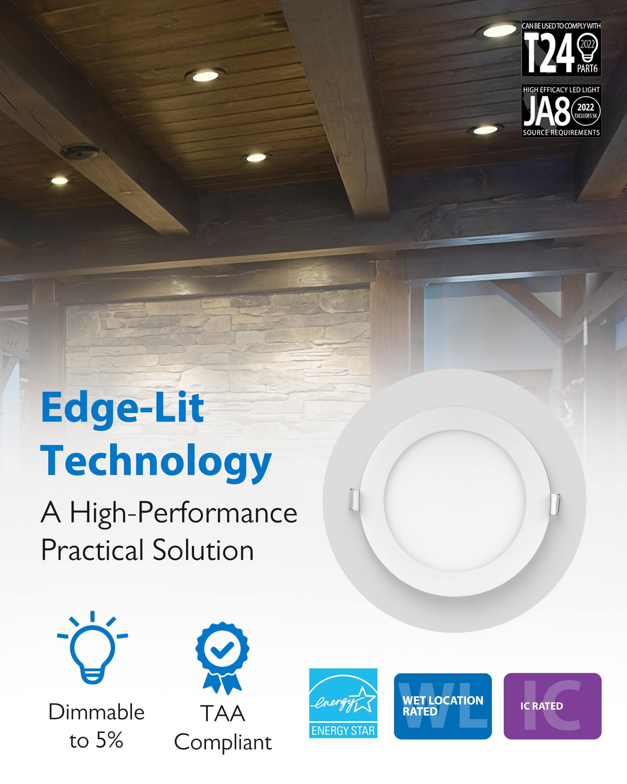 NICOR 6 Inch LED Recessed Downlight - Ultra-Thin Dimmable Ceiling Light 5000K Daylight