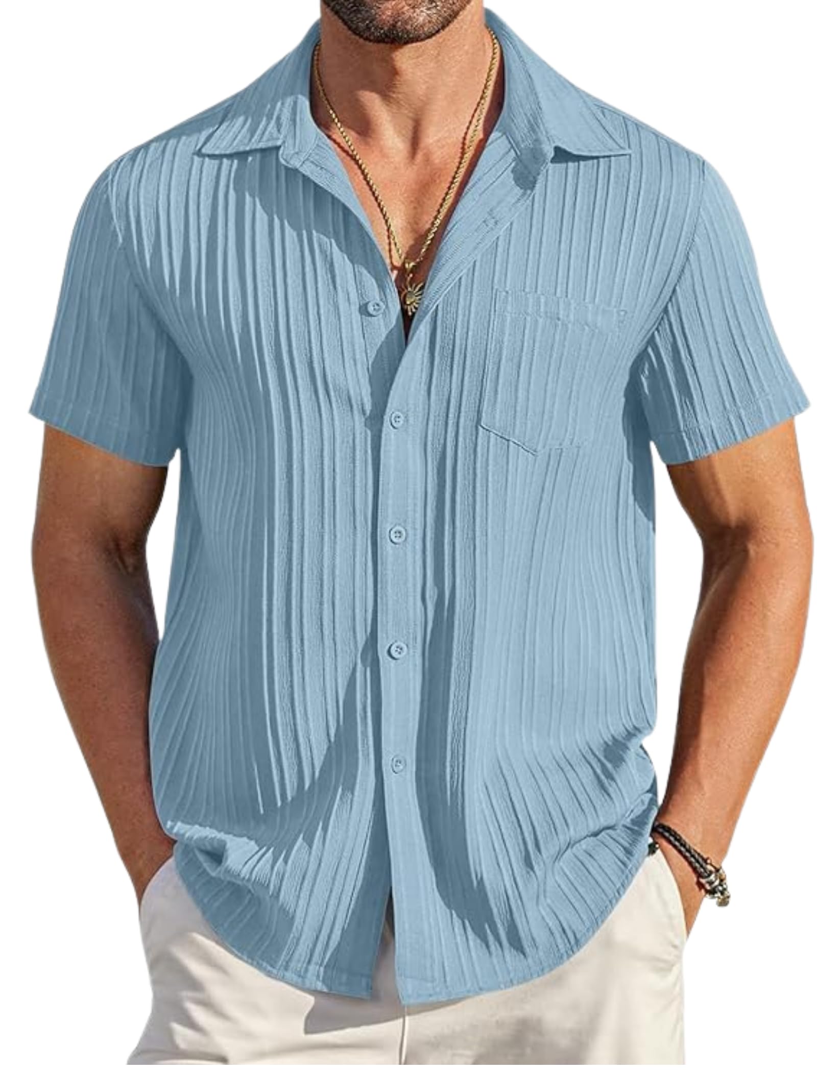 zombom Men's Casual Button Down Shirts Short Sleeve Poly Cotton Shirt Fashion Textured Beach Summer Shirts| Men Stylish Shirt | Men Fancy-picture-8