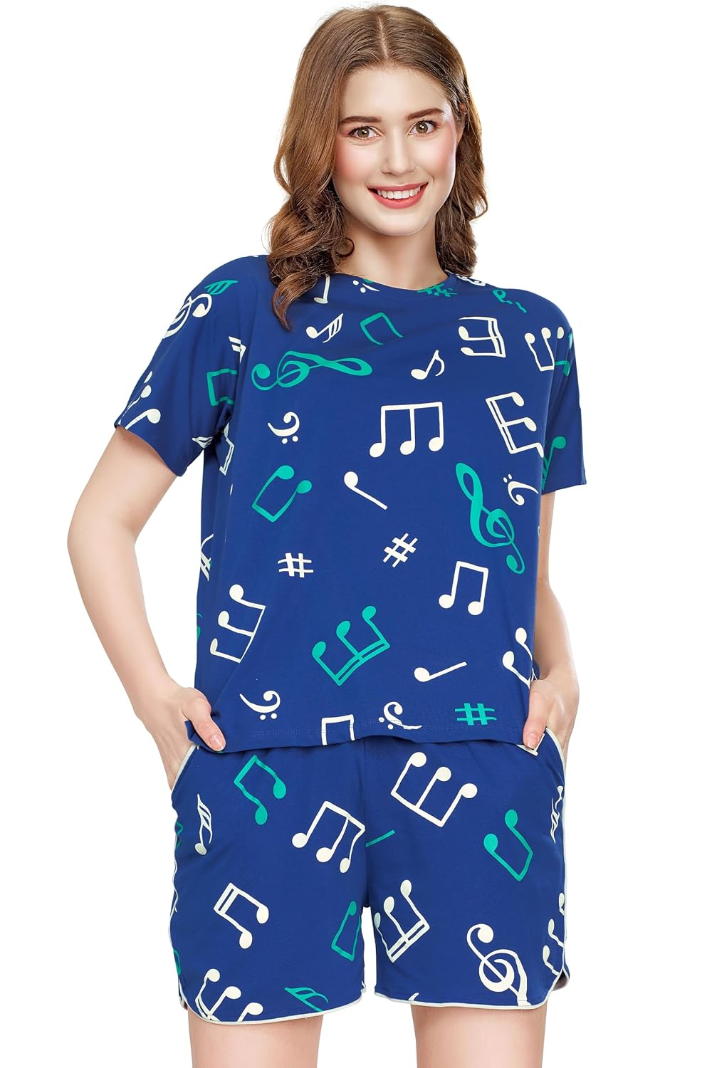 ZEYO Night Suit for Women's Musical Note's Printed Cotton Night Dress of Top and Short's Set 5741 - Review, Price and Buying Guide