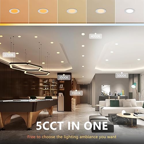 Miniatura 2 de Iluminación empotrada de 4 pulgadas, luces de obleas sin lata, regulables y 5 colores seleccionables, 9 W, 120 V, clasificación IC húmeda, ETL,