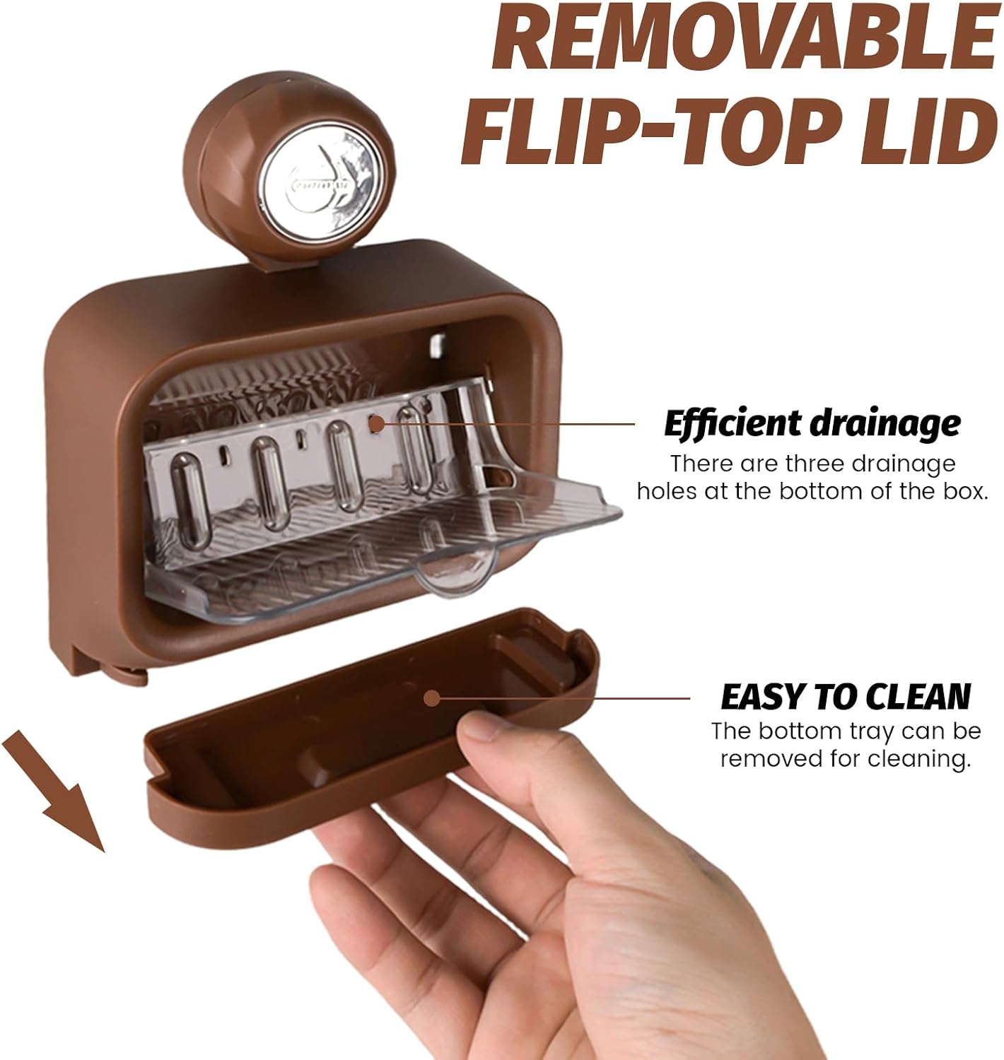 LELE LIFE Bar Soap Holder for Shower Wall, Suction Cup Drainable Soap Dish with Lid and Water Catch Tray, No-Drill Strong Suction Shampoo Bar Tray for Bathroom Bathtub (1 Slot)