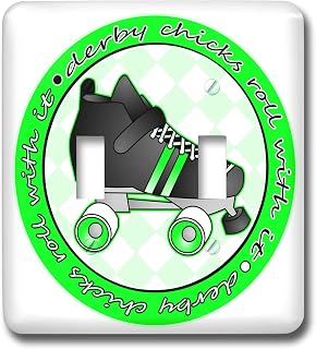 3dRose lsp_28517_2 Derby Chicks Roll with It Green and White with Black Roller Skate Toggle Switch