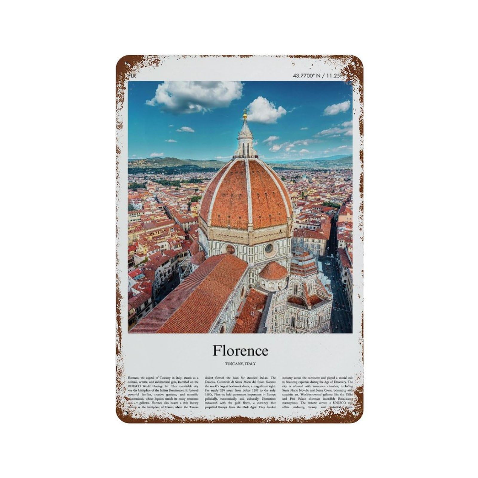 xiaoxiaoshen Florence Tuscany, Italy City Scenery Wall Decor Art Metal Tin Poster Modern Home Decor Art Home Bar Shop Decorations Vintage Sign 30x20cm