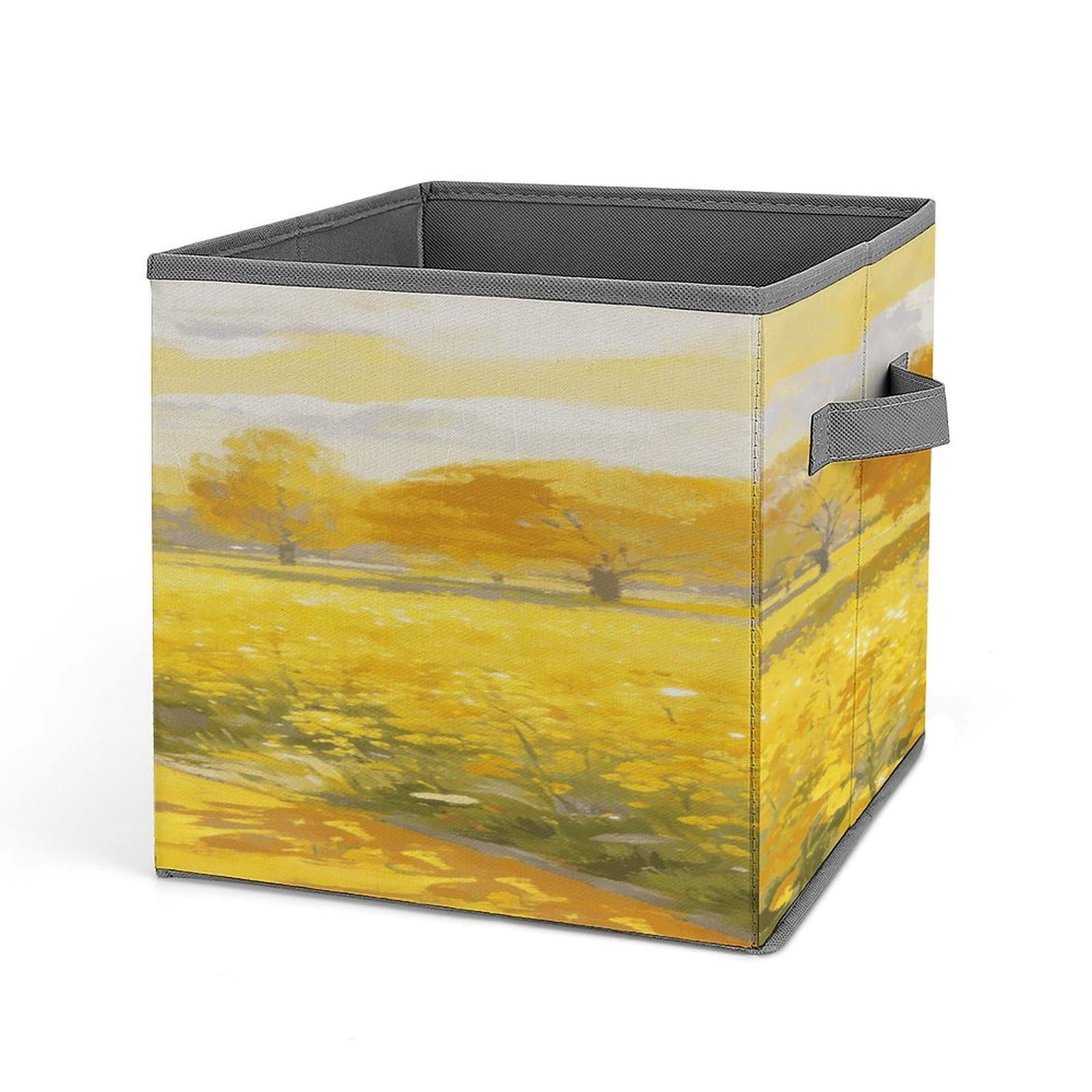 VstaDank Yellow Storage Bin Collapsible Storage Cubes Organizer Oxford Cloth Storage Box with Dual Handles Large Stackable Closet Storage Bins for Sheets Hat Sweater
