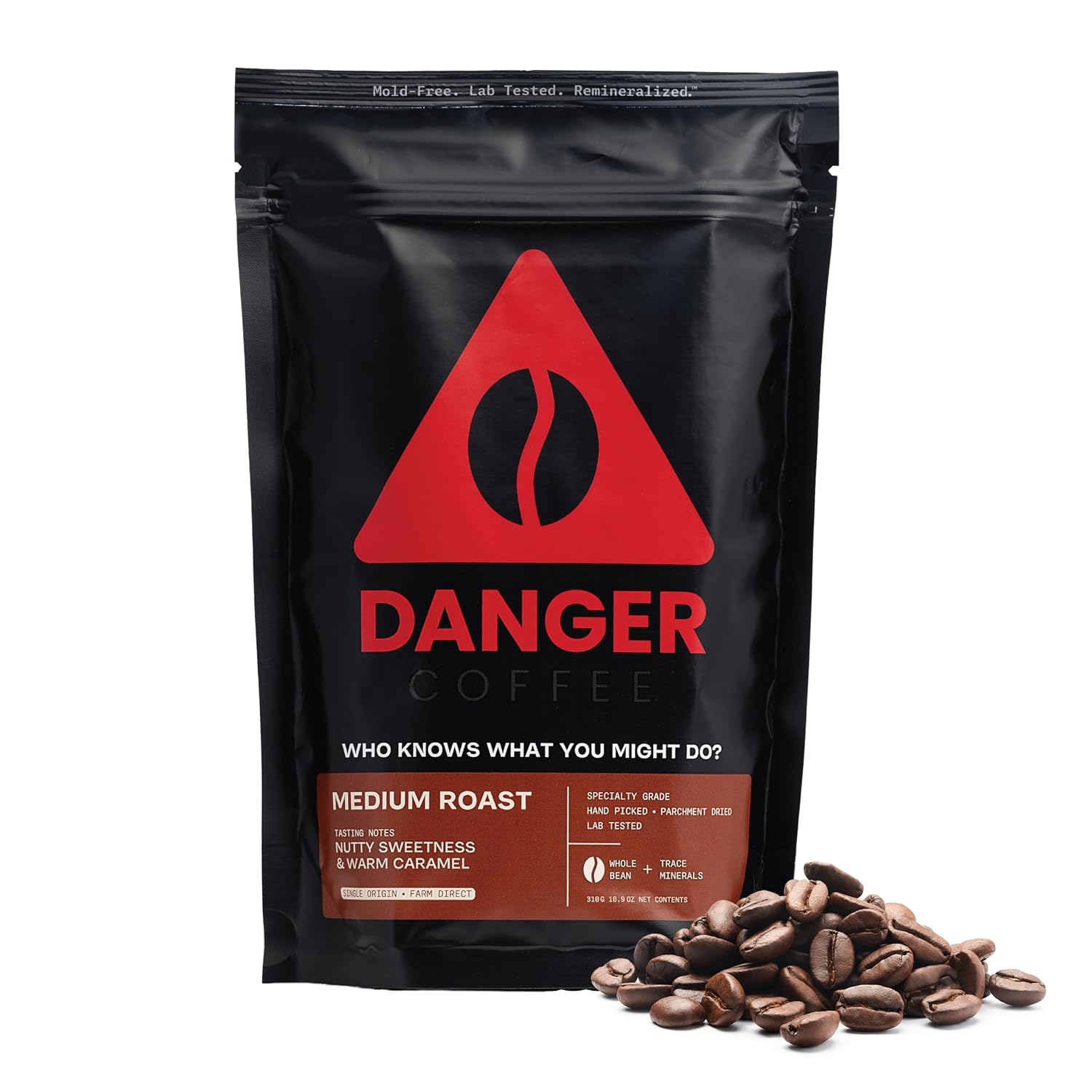 Danger Coffee Whole Bean by Dave Asprey | Mold Free, Medium Roast | 10.9 oz