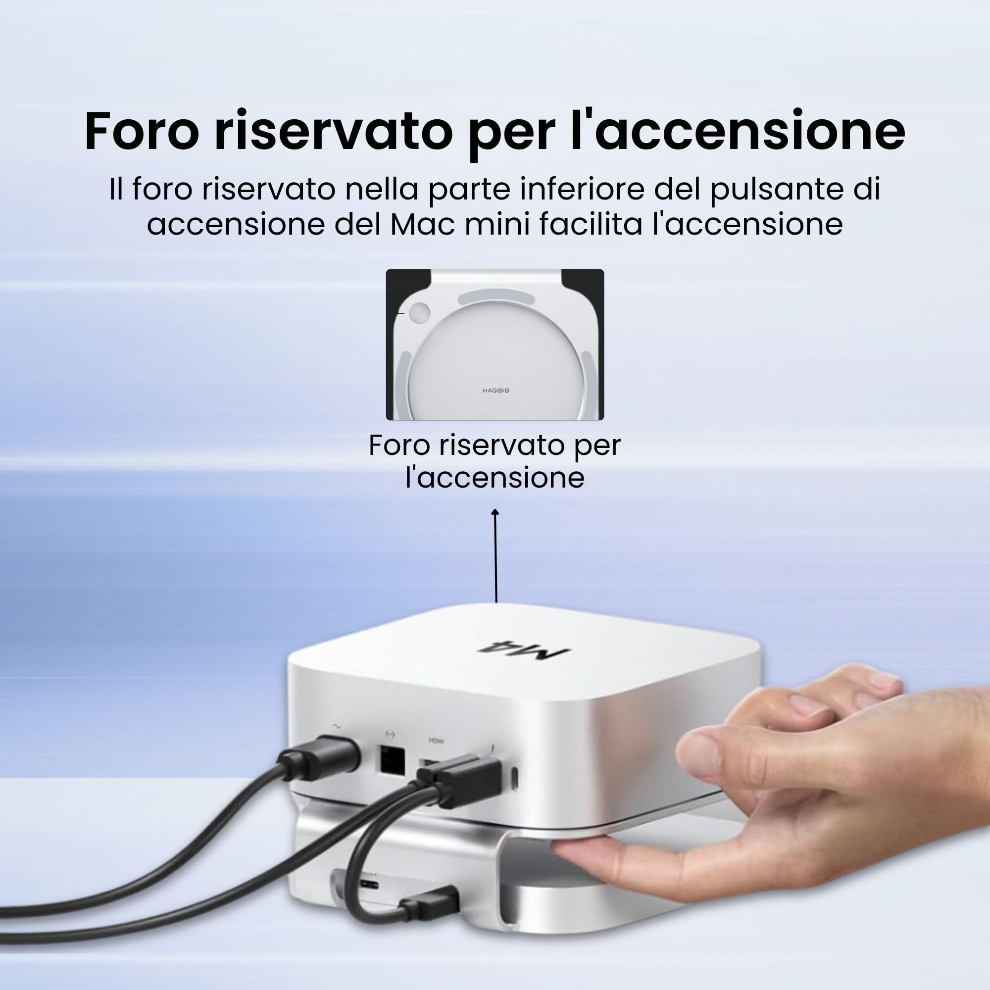 Hagibis Hub e Supporto per Mac mini M4 con alloggiamento SSD, docking station USB-C 3 in 1 con case SSD M.2 NVMe, USB 3.2 Gen2 10 Gbps, SD 4.0, TF 4.0, alimentazione 5V/2A per M4 Pro (MC60)