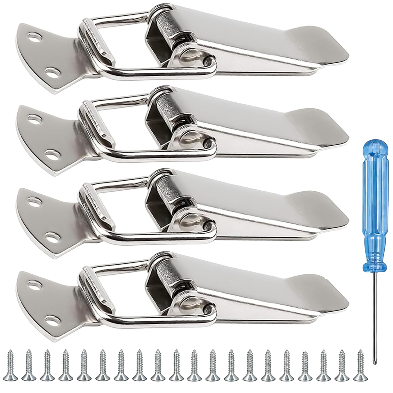 Catch Spring Loaded Toggle Latches, Stainless Steel Catch Clamp Clips, Lock Hasp with Buckles for Toolbox Mailbox Drawer Cabinet Case Door Closet Locker, Quick Release Hardware Replacement, 110mm 4pcs