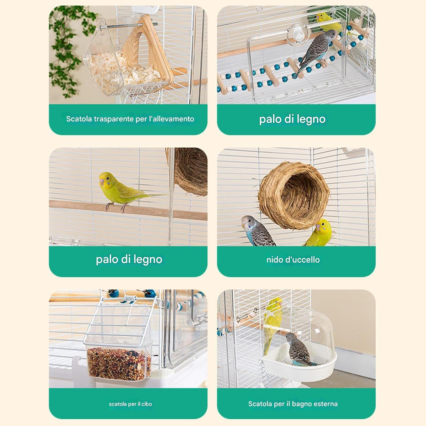 Jaula para Aves y Pájaros Transportín Portátil Transparente Para Ninfas | Jaula para Canarios con de Madera Para Canarios, Agapornis, Guacamayos, Conuros, Cacatúas Y Para En Interiores